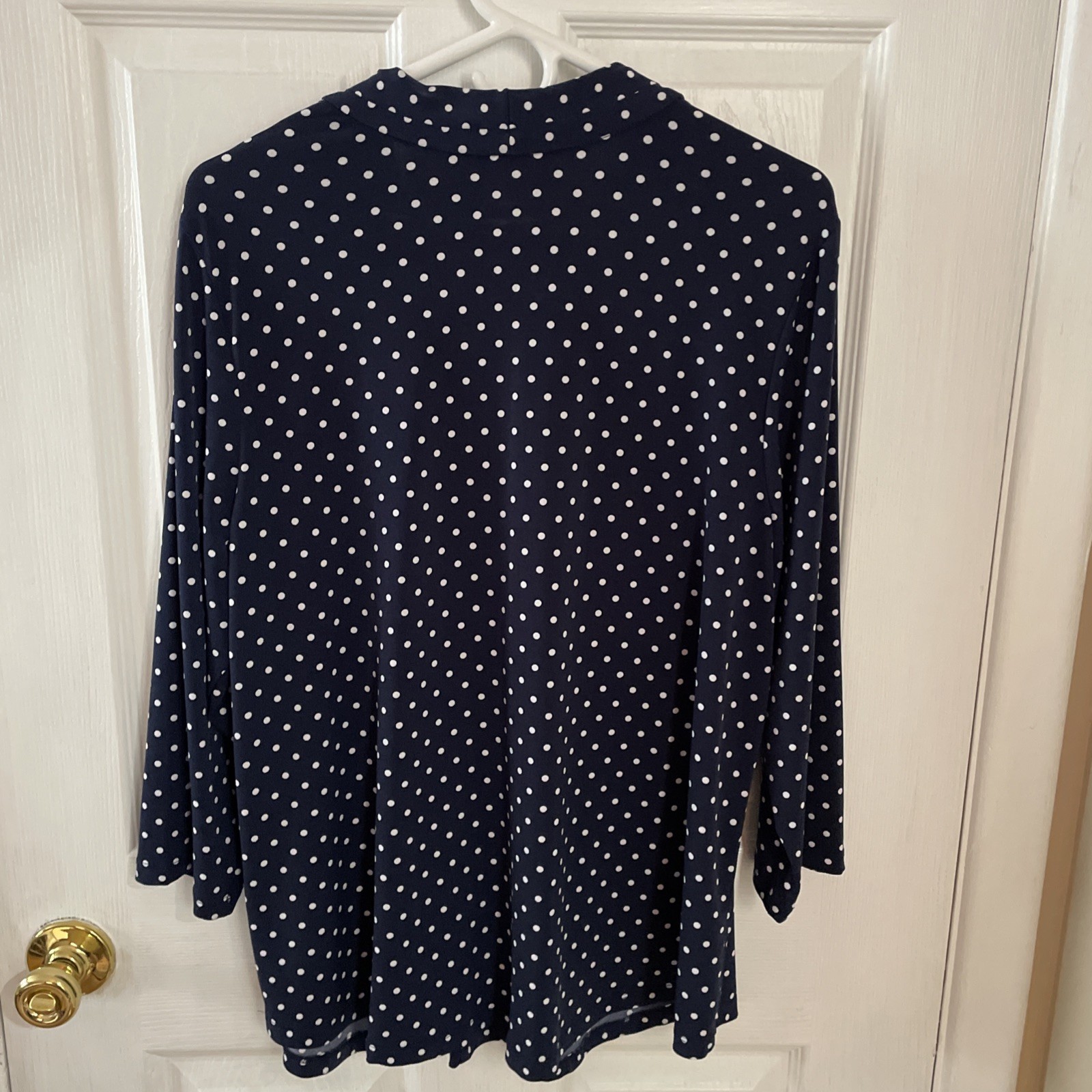 Charter Club Womens Top Size L Navy Blue Polka Dot 3/4 Sleeve V Neck Stretchy