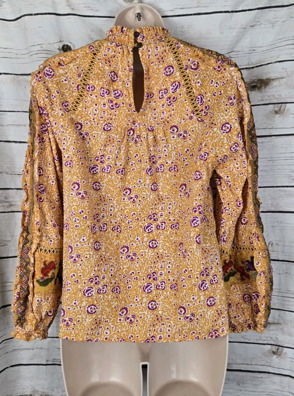 Anthropologie Maeve Goldie Embroidered Top 2 Boho Womens Orange Floral Print