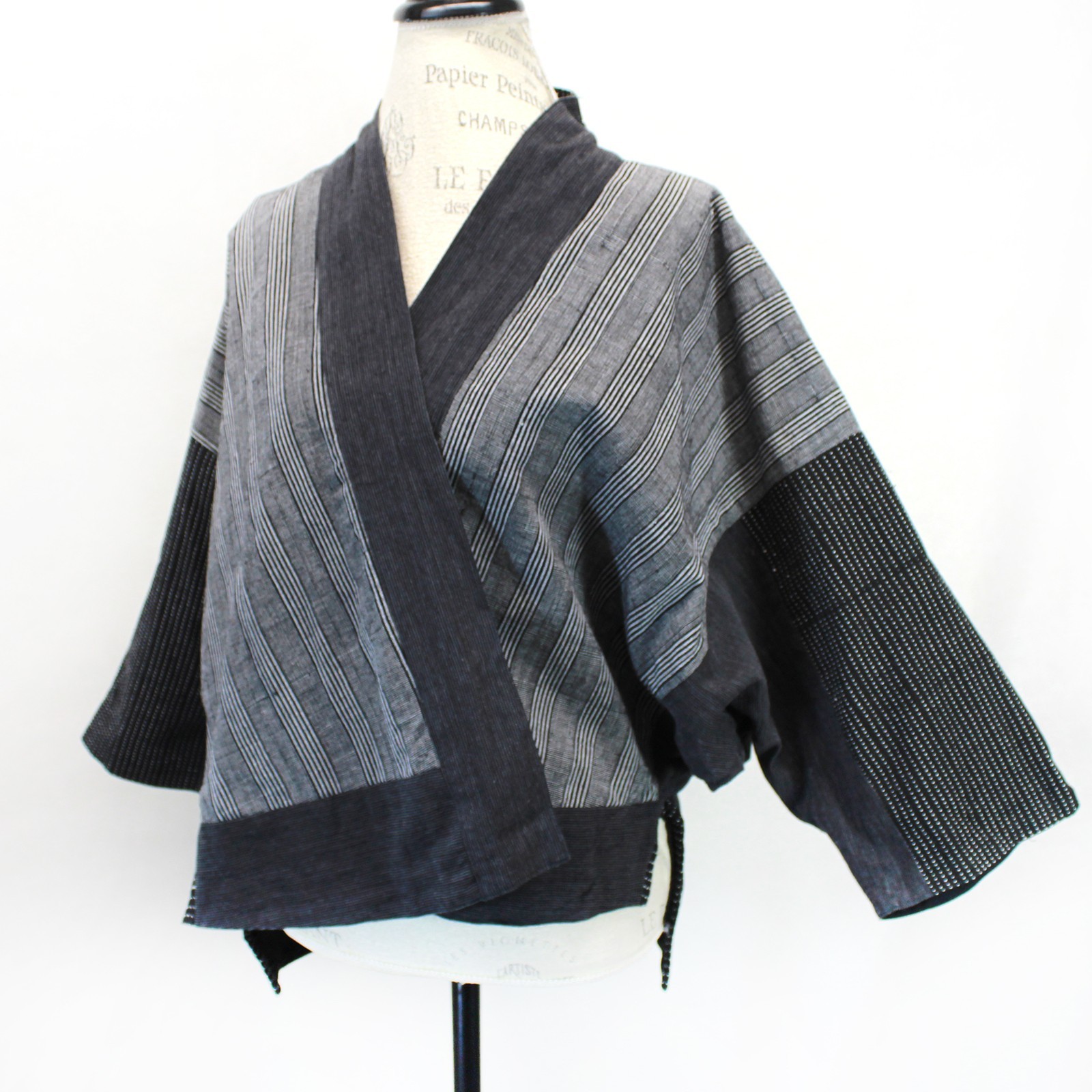 Cost Plus World Market Black and White cotton patchwork kimono jacket top Small