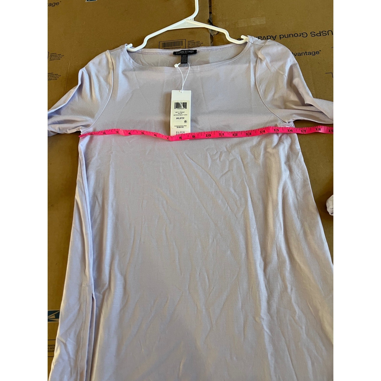 Eileen Fisher Petite Lavender Fine Tencel Jersey Bateau Neck Tunic Top PP