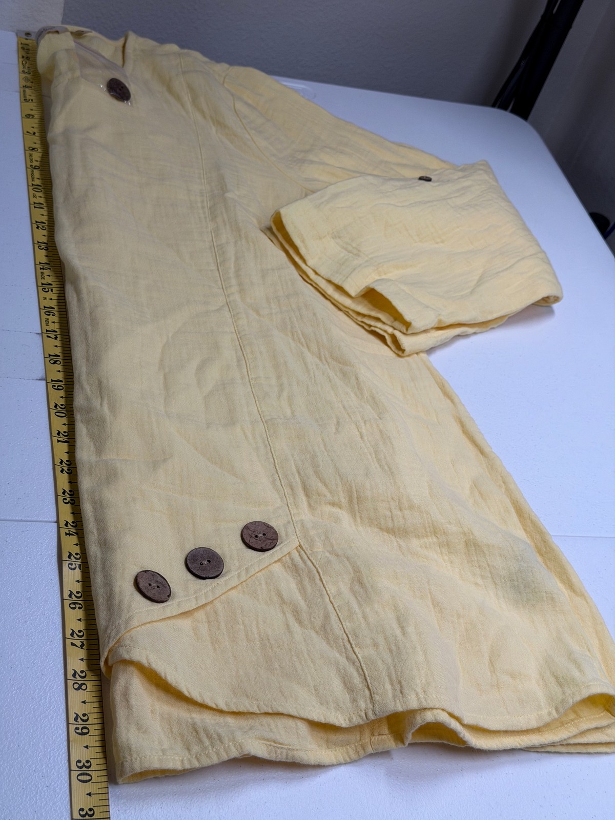 Soft Surroundings Top Womens Large Yellow Asymmetric Hem Boho Cotton Lagenlook