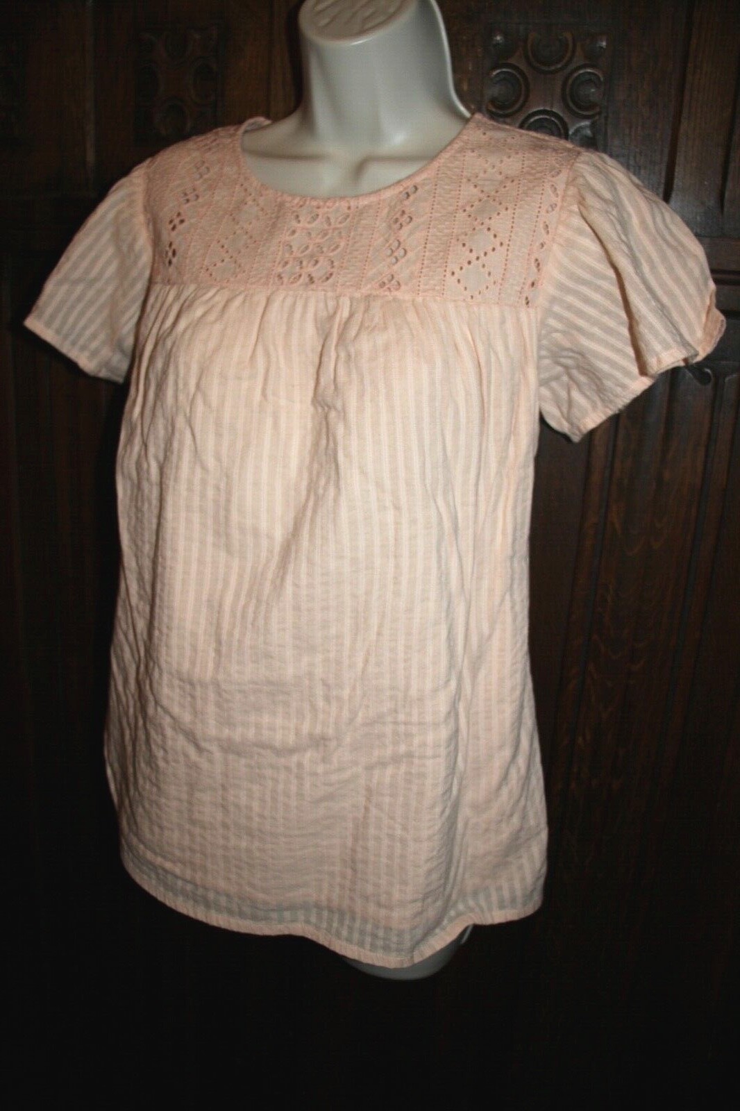 Ella Moss Anthropologie top M boho peach eyelet ace yoke pastel easter spring