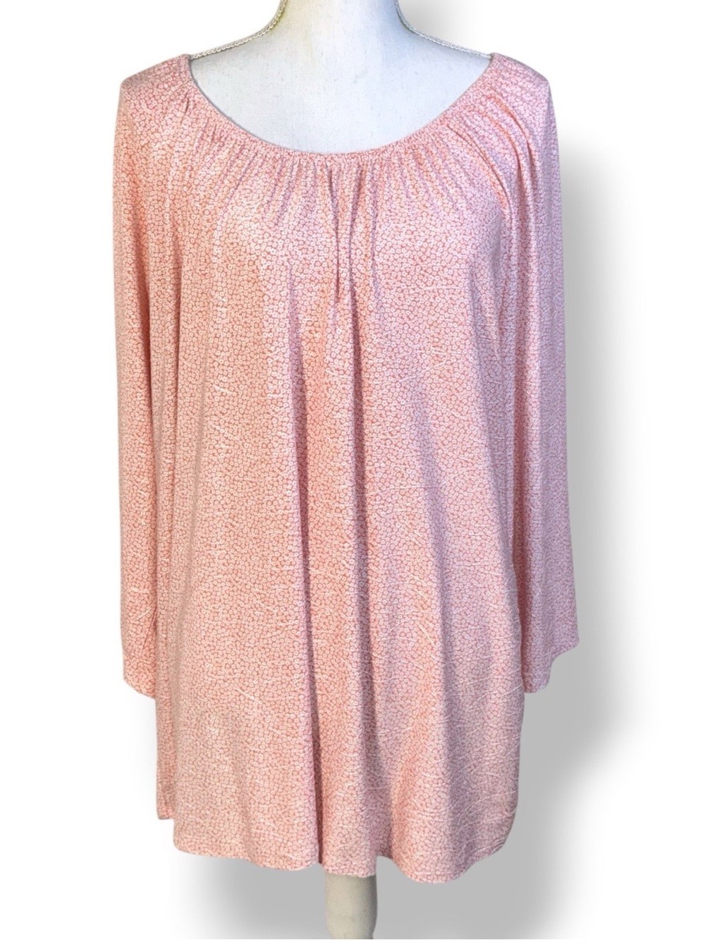 Versatile Tunic Round Neck 3/4 Sleeve Dainty Floral Pink Coral Women Plus 2X