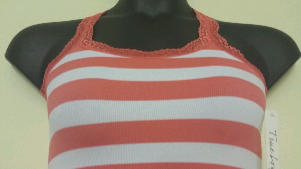 TRUE LOVE Sexy Carmine Striped Stretch Racer Lace Strap Seamless Top OSFM QCO