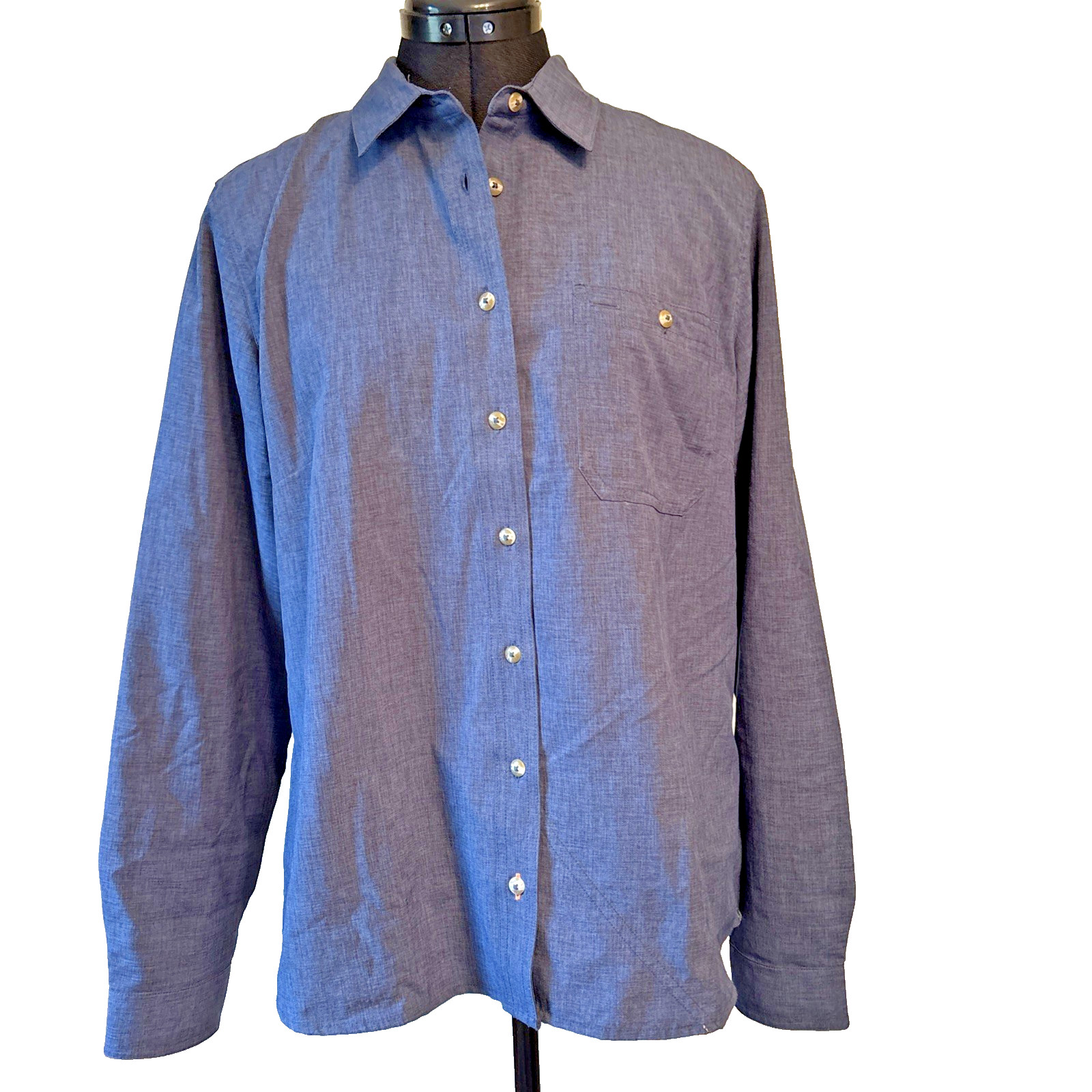 Orvis Women’s Tech L Blue Long Sleeve Button Work Shirt Hiking Camping Active
