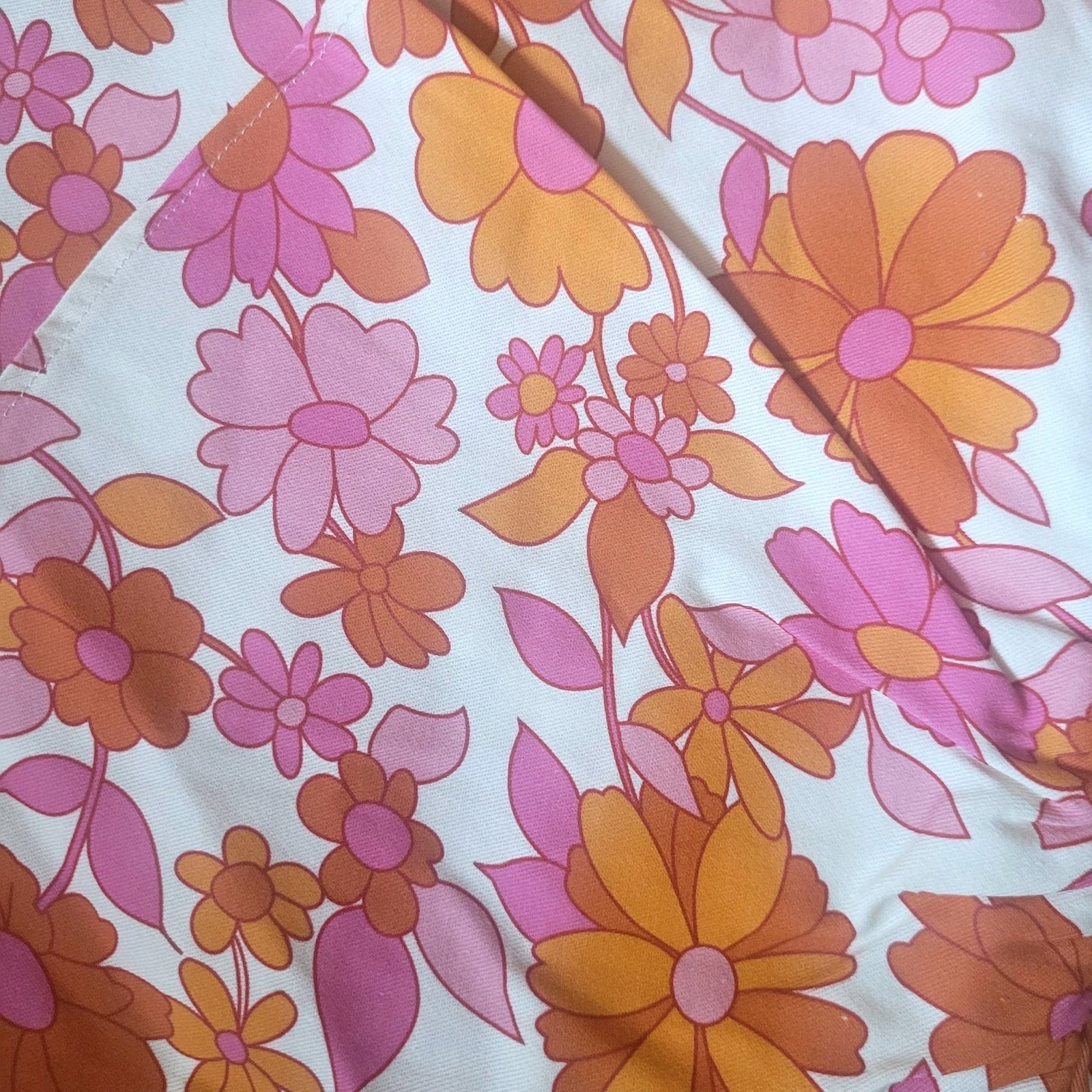 Klesis Floral Puff Sleeve Crop Top Pink Orange Retro Flower Power Festival Large