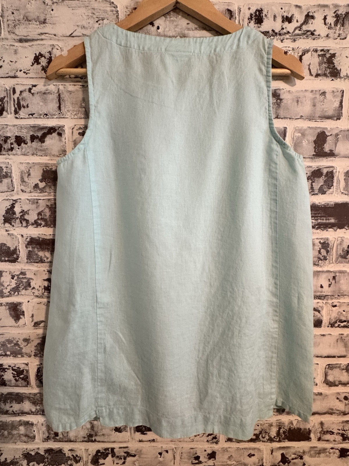 Pure Jill XS Tunic Top/Mini Dress 100% Linen Sleeveless Pockets Coastal Blue EUC