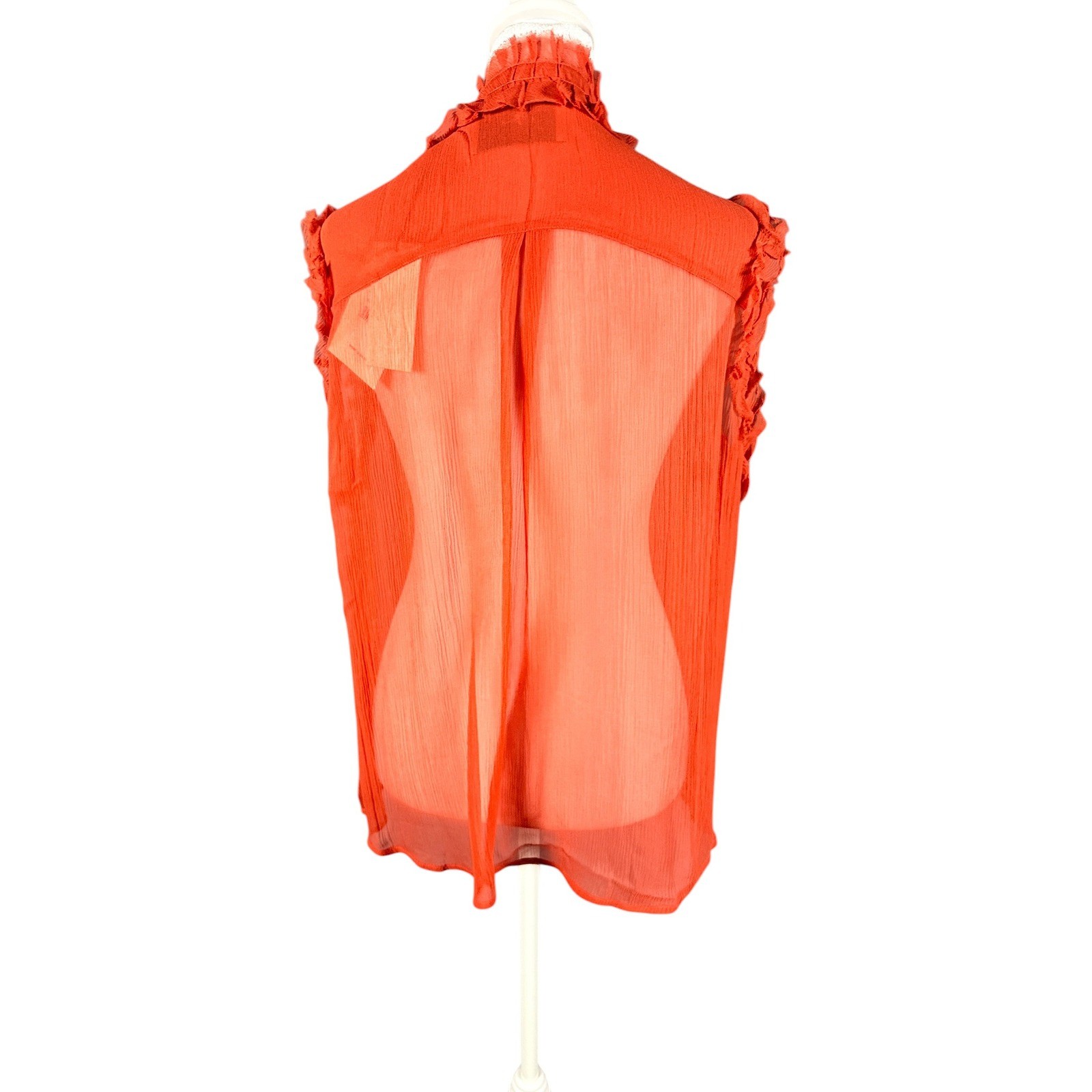 7 For All Mankind Ruffle Blouse Large Orange New Sheer Sleeveless Layering Boho