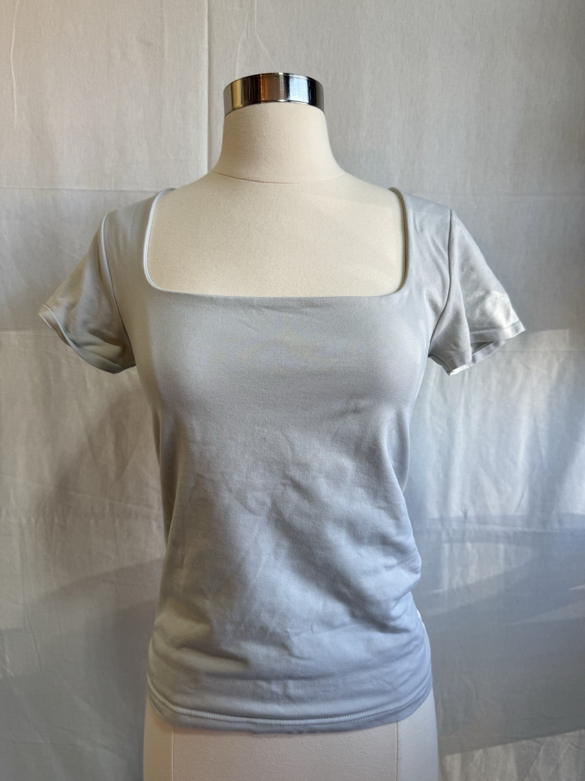 AURA Gray Solid Square Neck Short Sleeve Stretch Knit Pullover T-Shirt L/XL #72