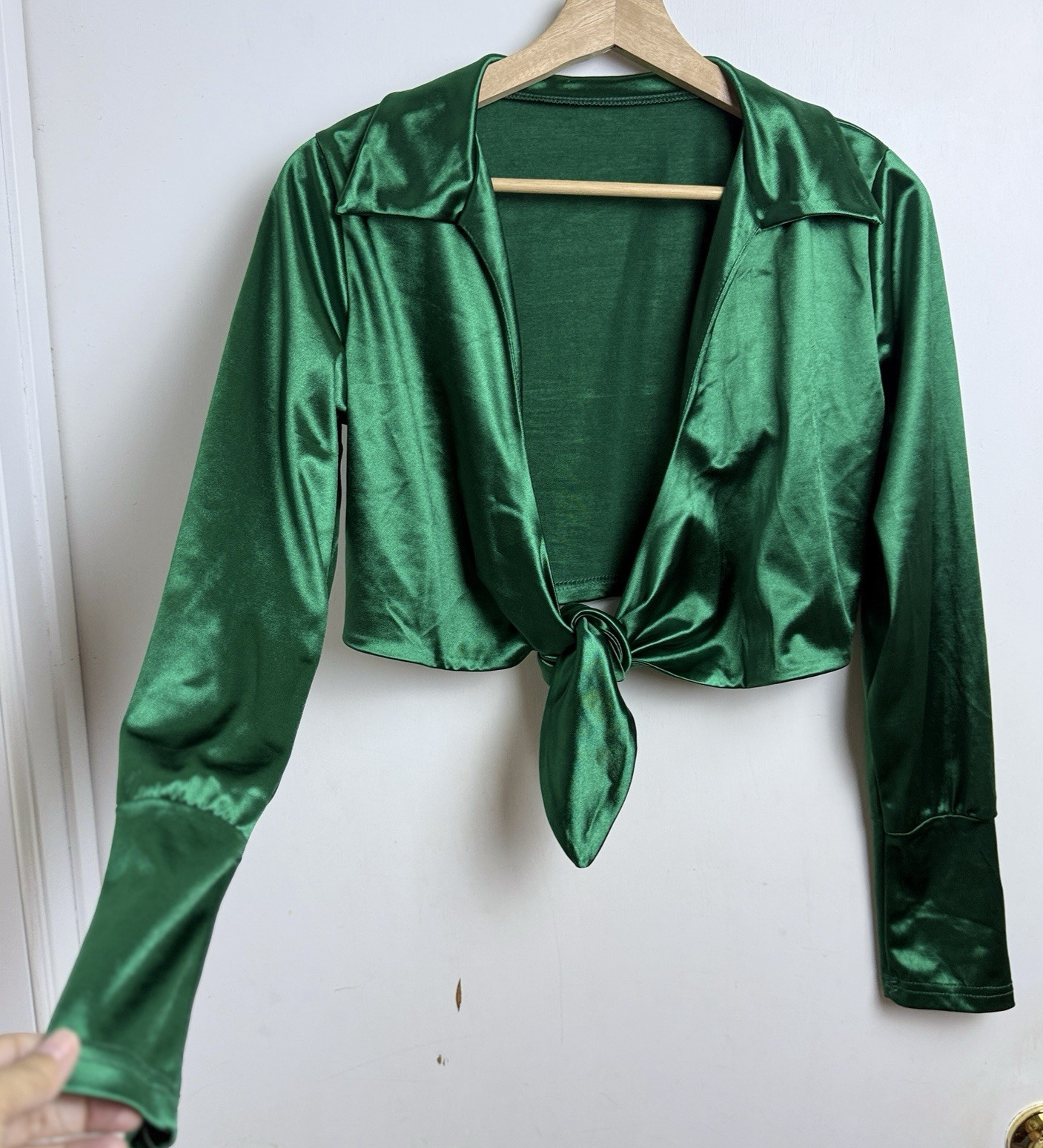 Satin Tie Front Crop Top Kelly Green Size Small Coachella Rave Disco Retro Chic