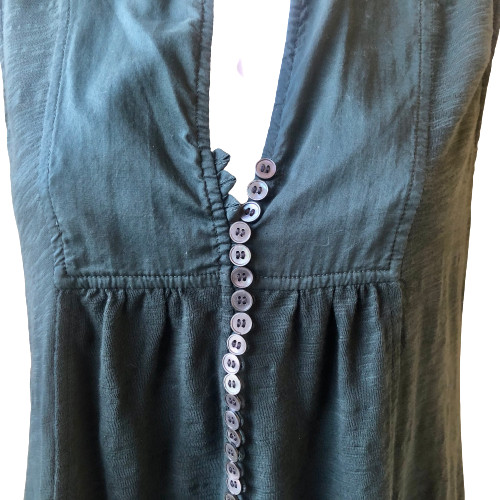 GENERRA Sleeveless Top Button Detail Green Rolled Hem Womens Size Small