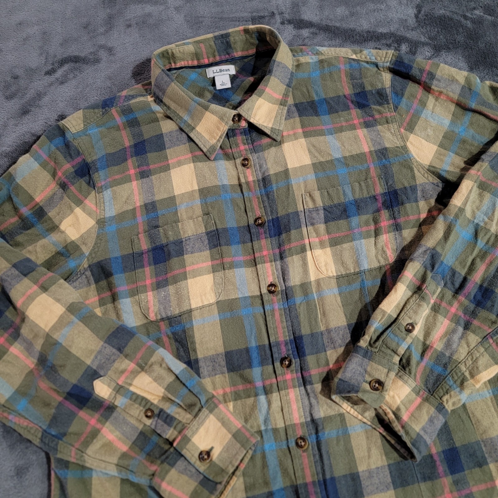 LL Bean Shirt Women Large Lightweight Flannel Plaid Pockets Outdoor Nature Farm