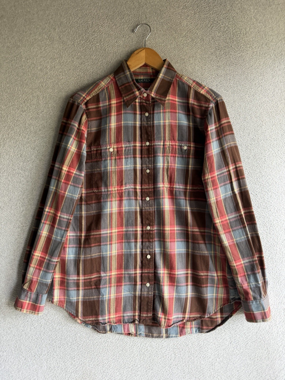 Lauren Ralph Lauren Shirt Womens Large Plaid Academia Professional Career Office