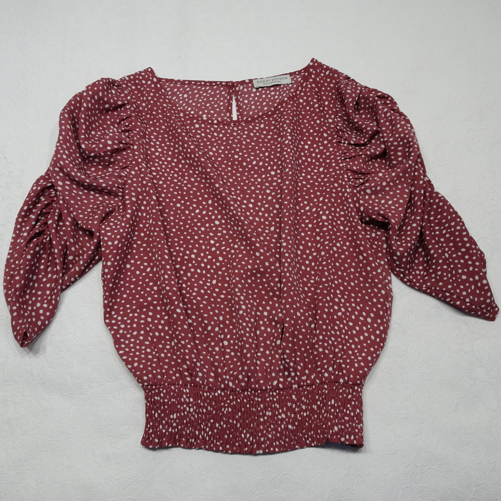 Paper Crane Size Small Ruched Sleeves Smocked Print Boho Summer Top