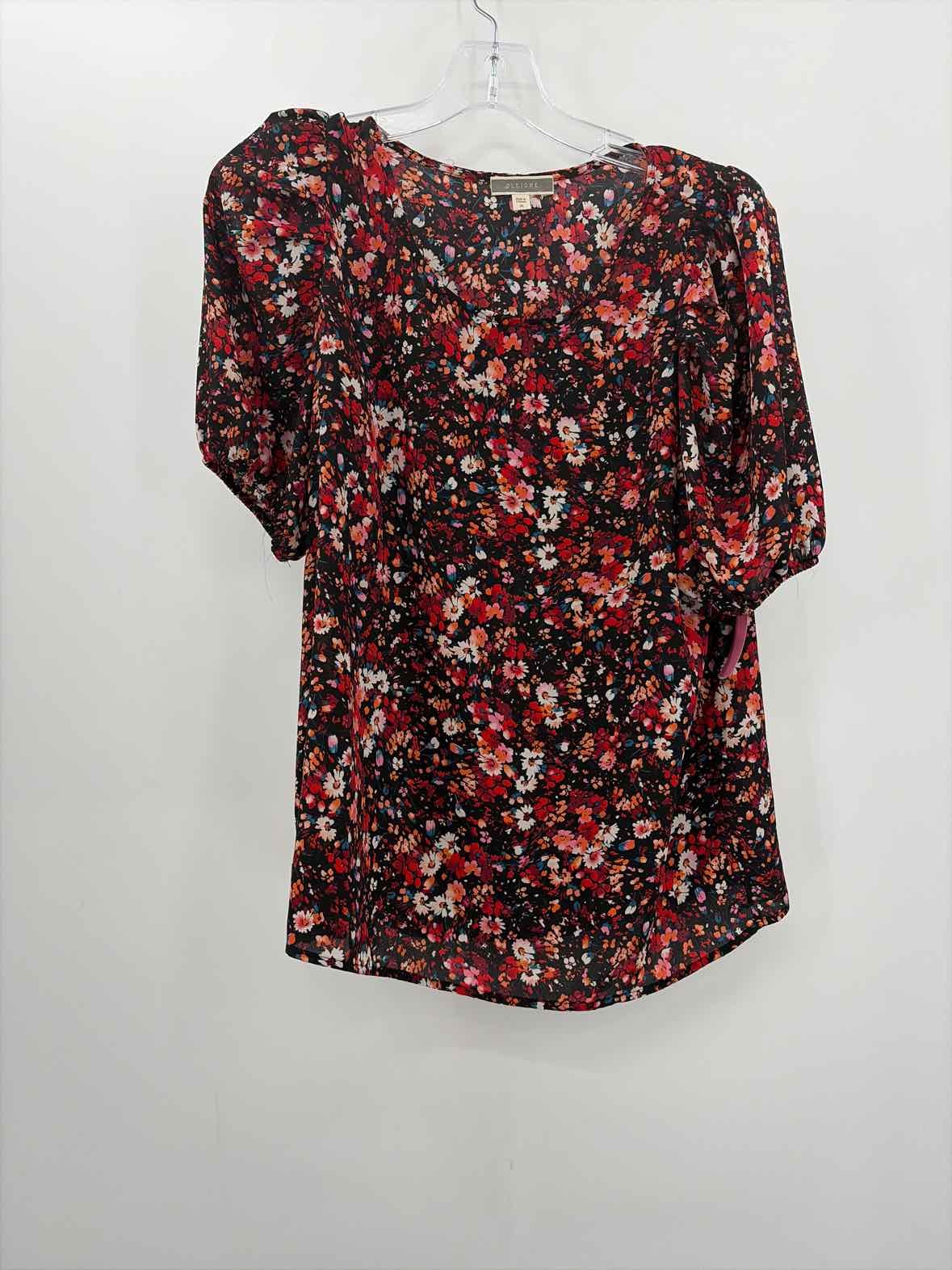 Pre-Owned Pleione Black Size Medium Floral Short Sleeve Blouse