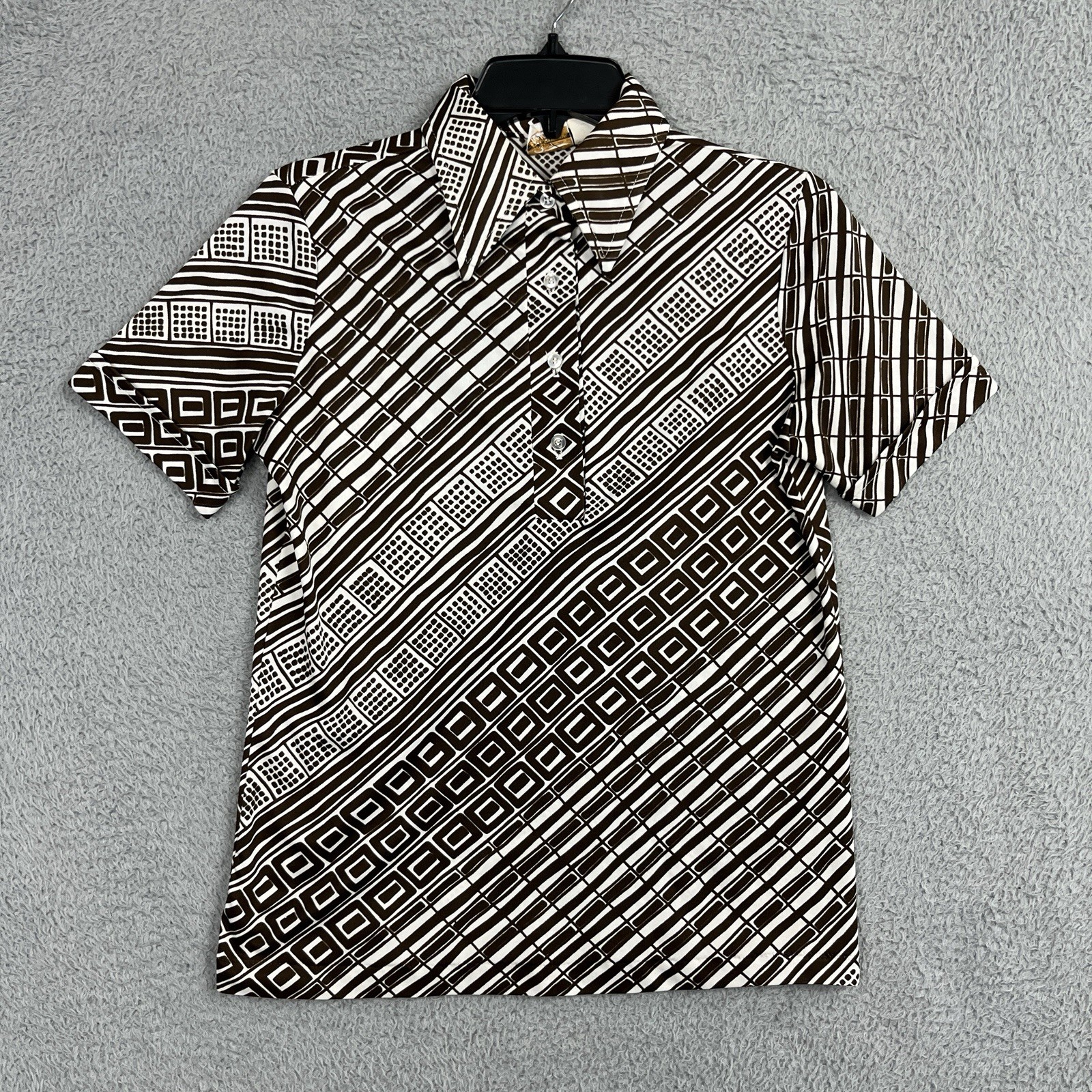 VTG 70s JCPenney Top Tag LG 18” PTP Geometric Stretch Polyester Knit MOD Disco