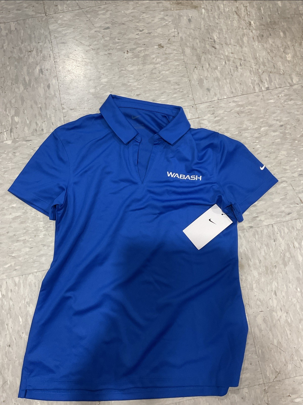 Nike Dri Fit Womens L Golf Polo V-neck Blue Logo Short Sleeve Athletic Polyester