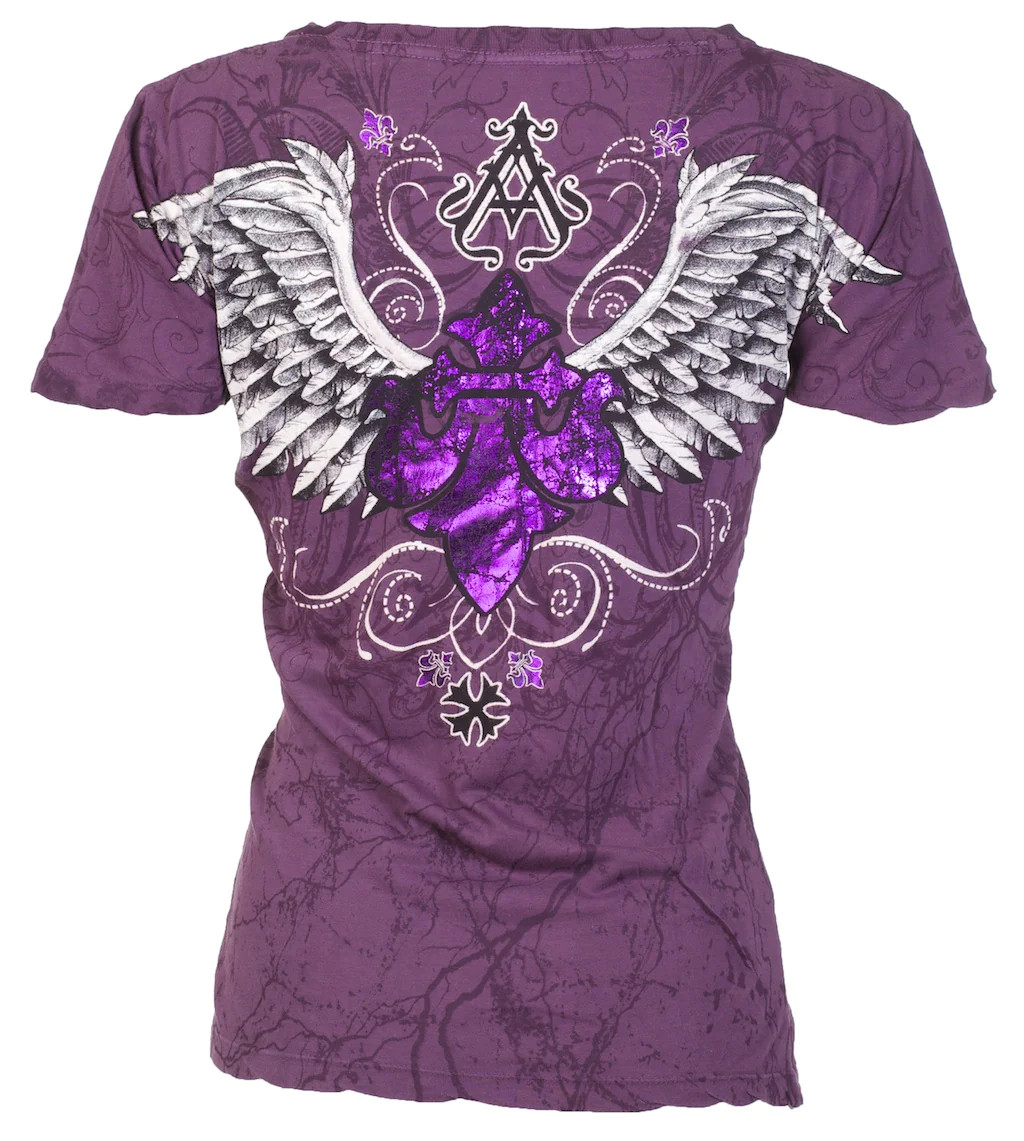 Archaic by Affliction Women’s T-shirt Tall Tale Biker Tattoo