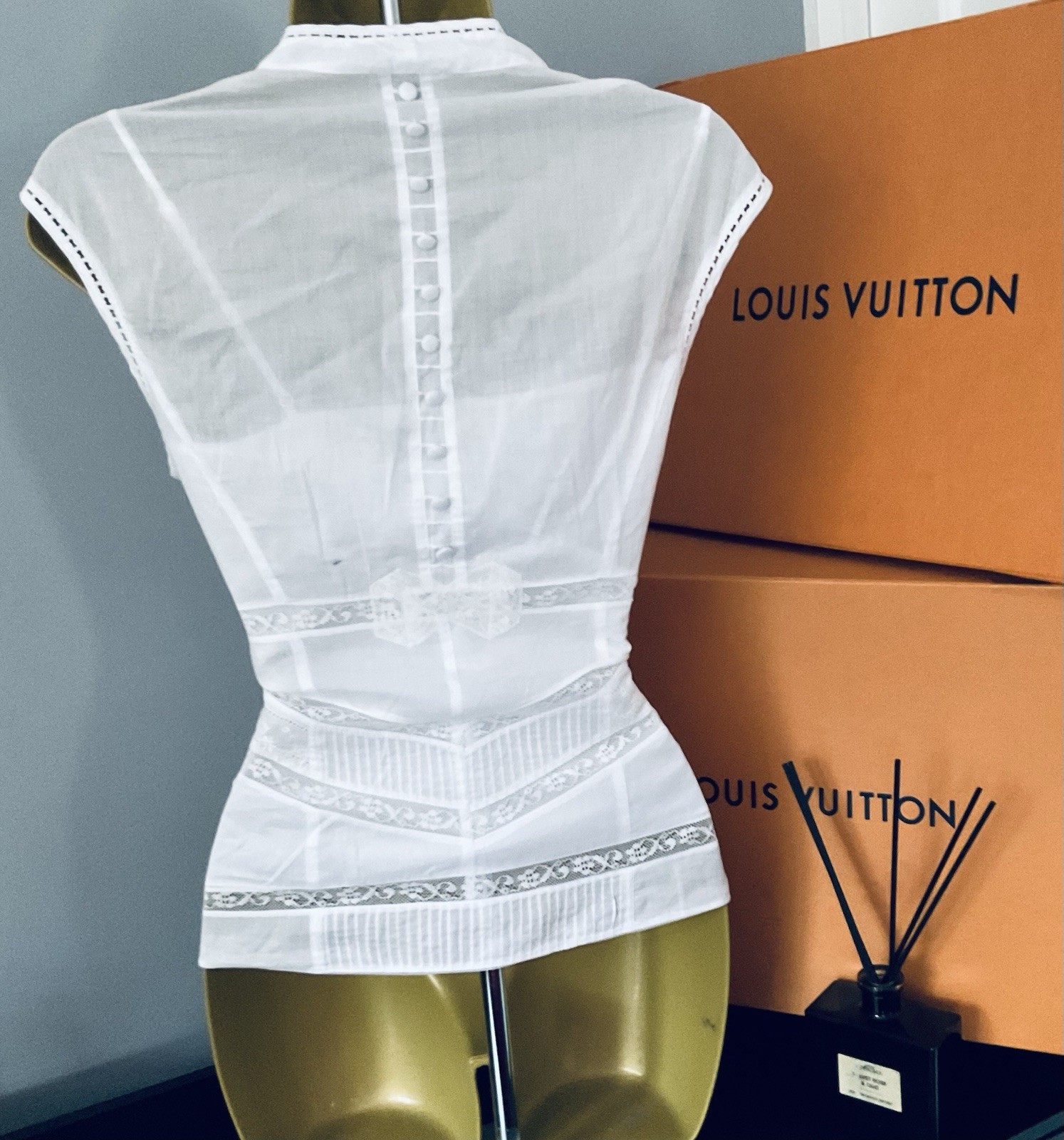 Pristine Karen Millen White Cotton Broderick Lace Corset Blouse Top UK 12