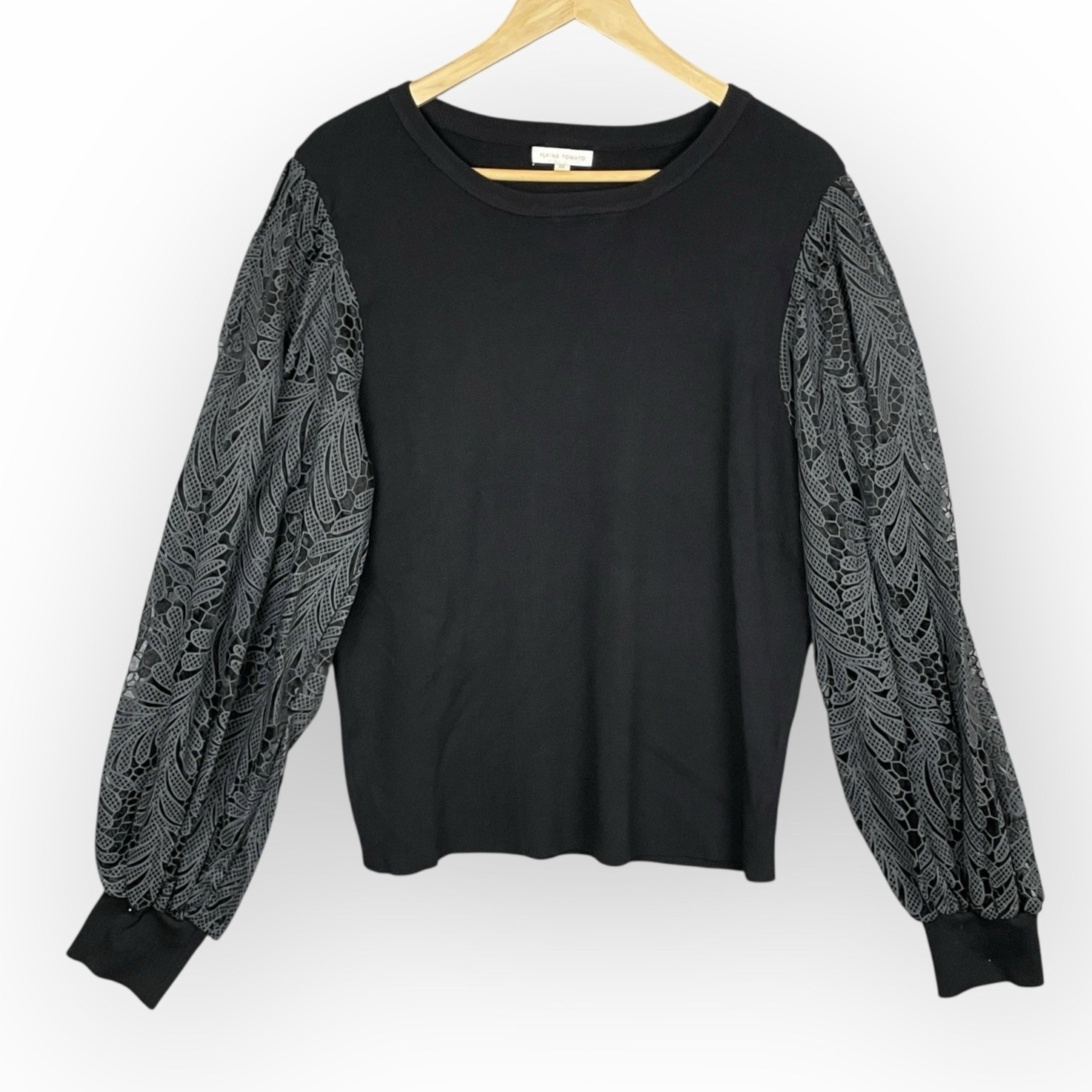 Flying Tomato Whimsigoth Lace Balloon Sleeve Top Women 3X Dark Boho Fairy Grunge