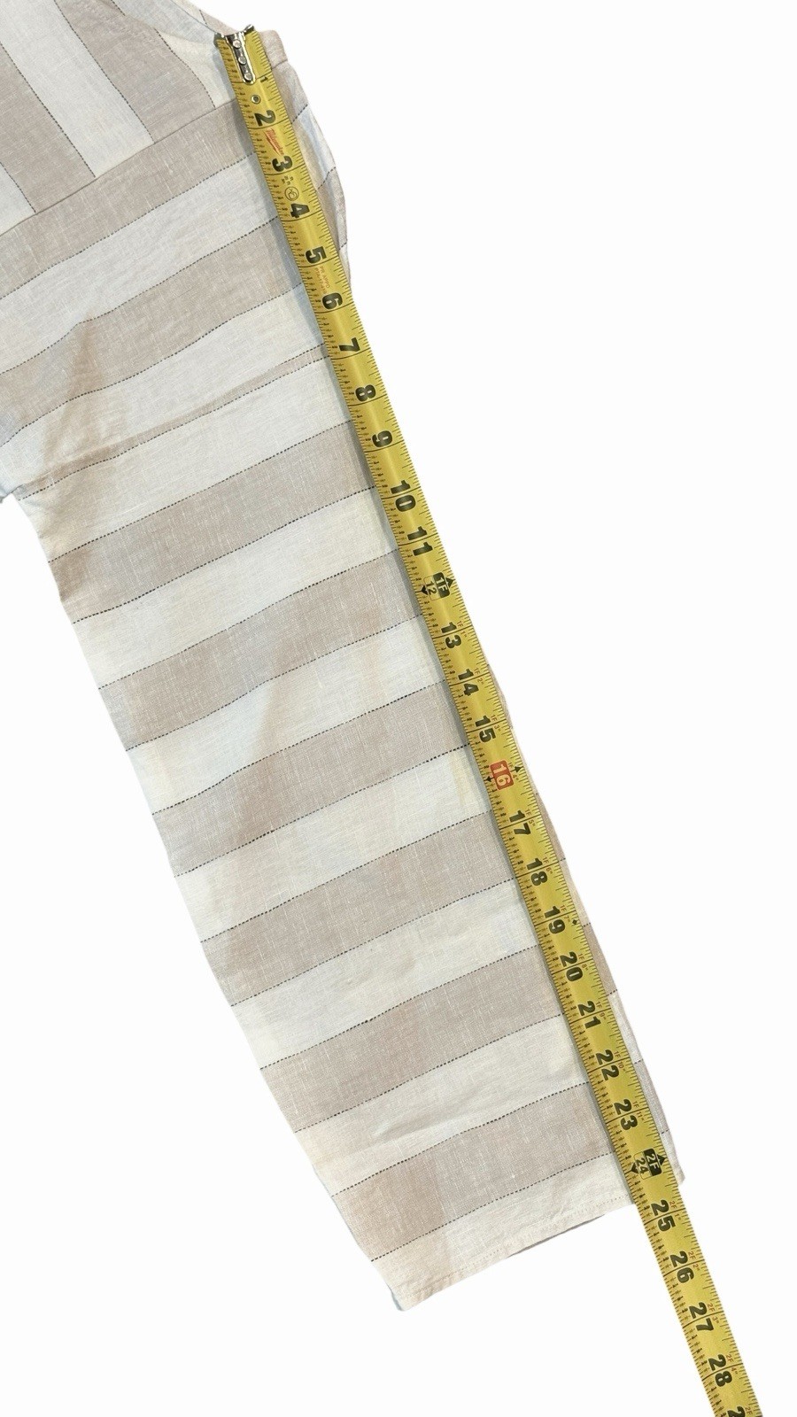 Soft Surroundings Striped Linen Tunic Top M 3/4 Tab Sleeves Beige Ivory