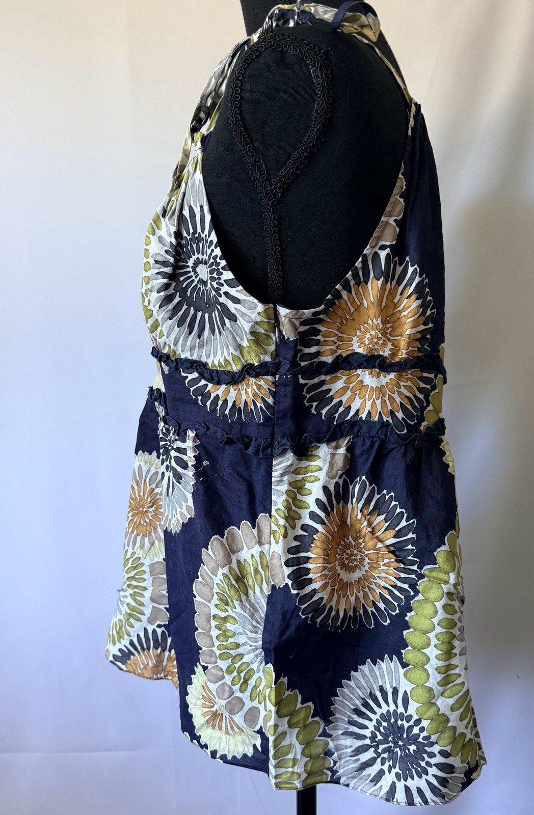 BCBGMAXAZRIA Floral Print Cotton Tie-Strap Ruffle Tank Top Size M Cottagecore