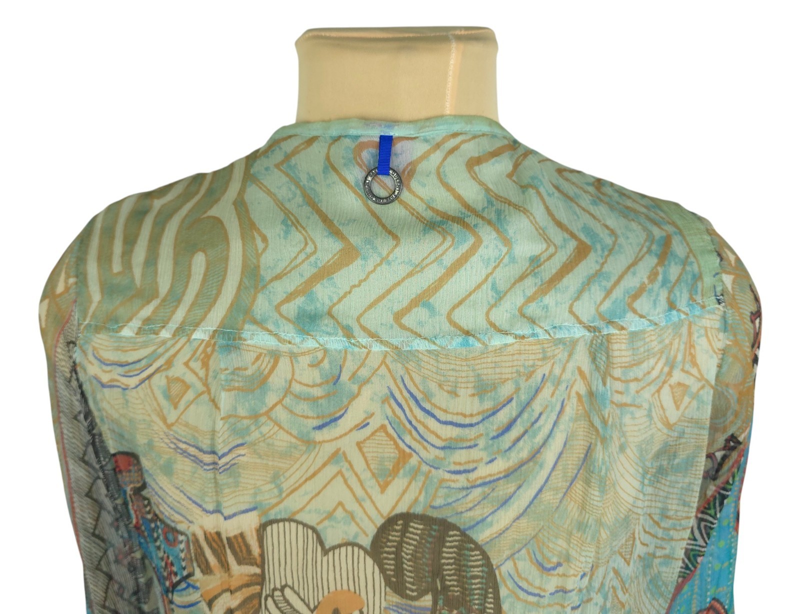 Save The Queen! Mesh Sheer Boho Top Tunika Blouse Size L Mint Green Embroidered