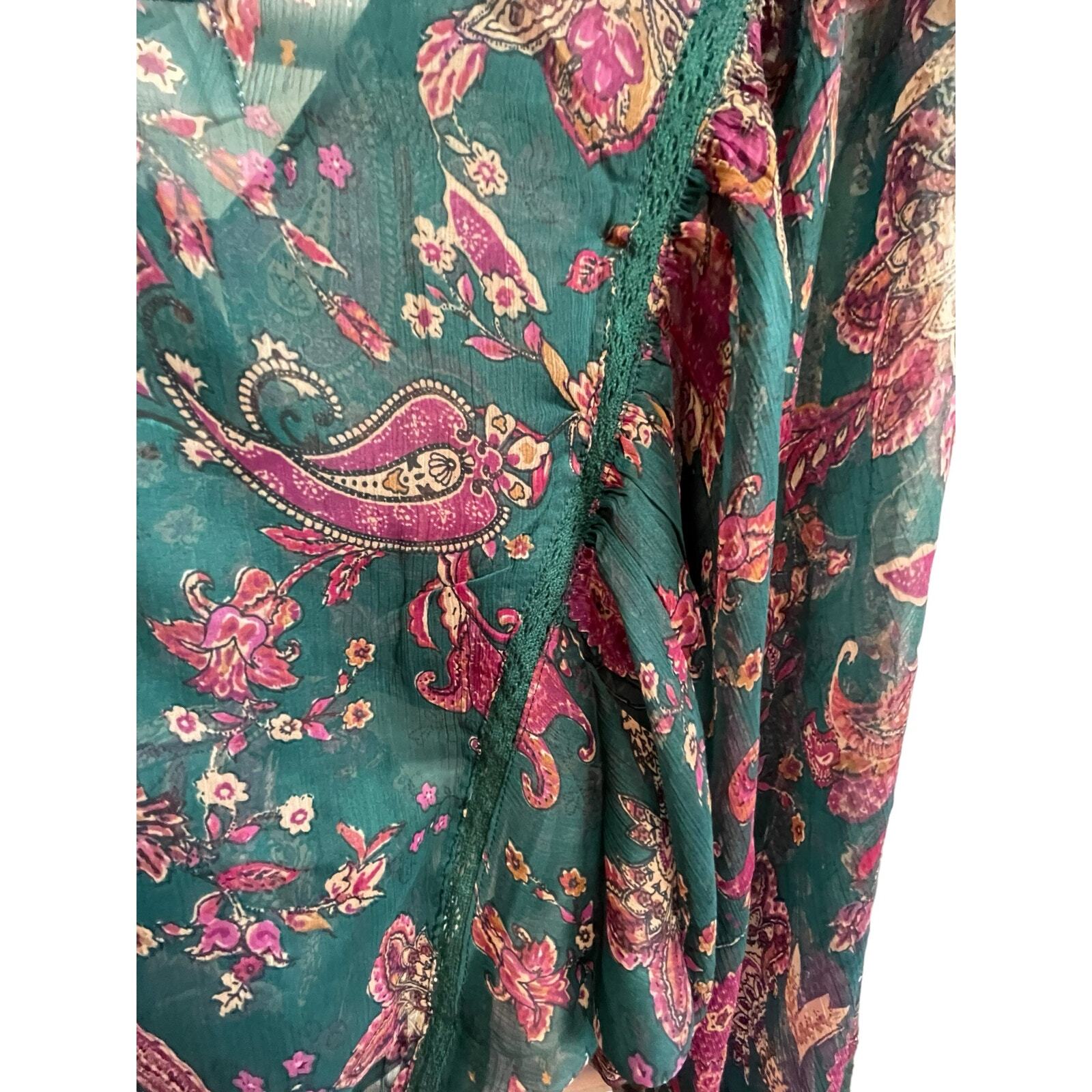 NWT Band of the Free River Deep Pine Paisley Tie Front Crop Top XS