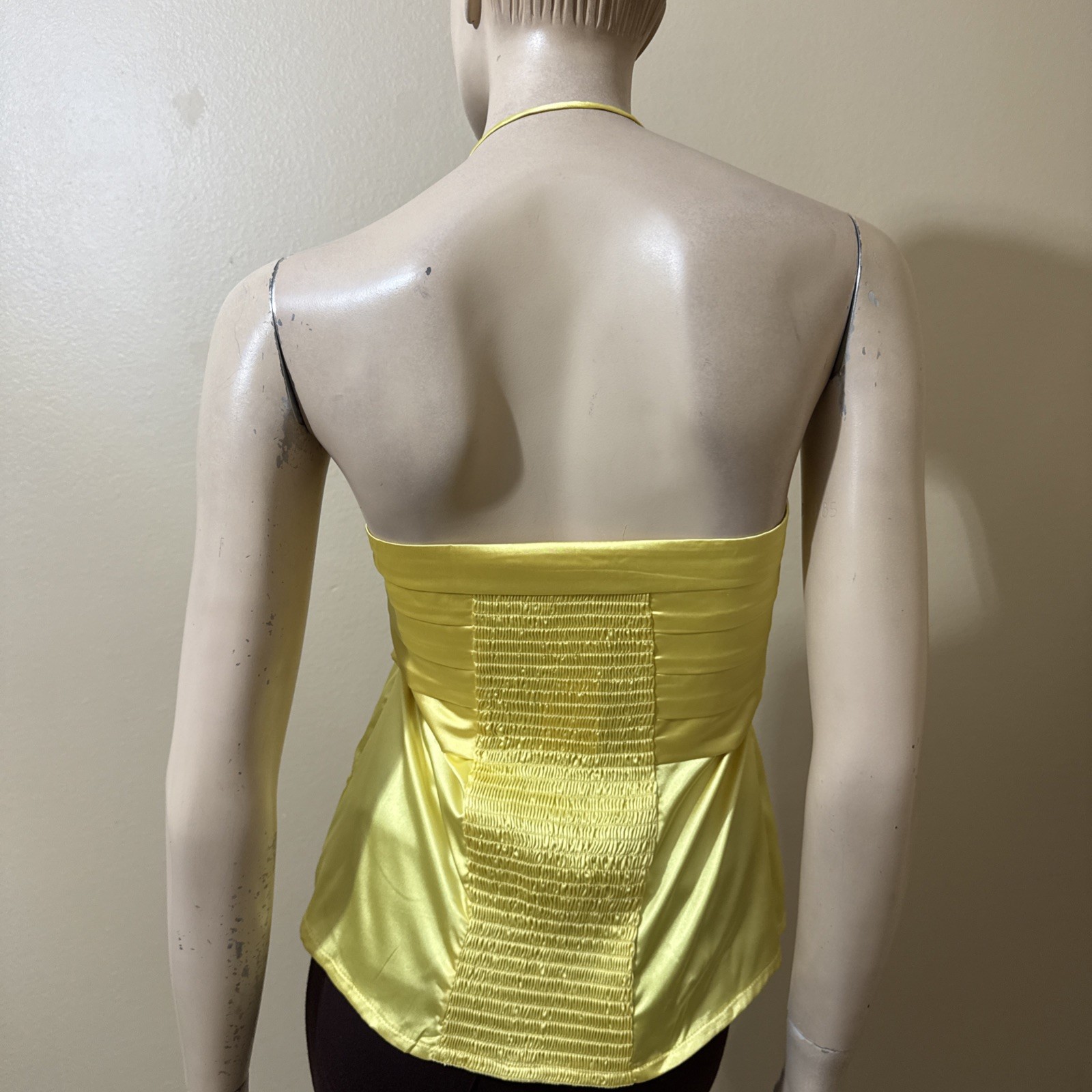 Women’s Yellow Polyester Cocktail Summer Open Stretch Slim Size L Blouse Top