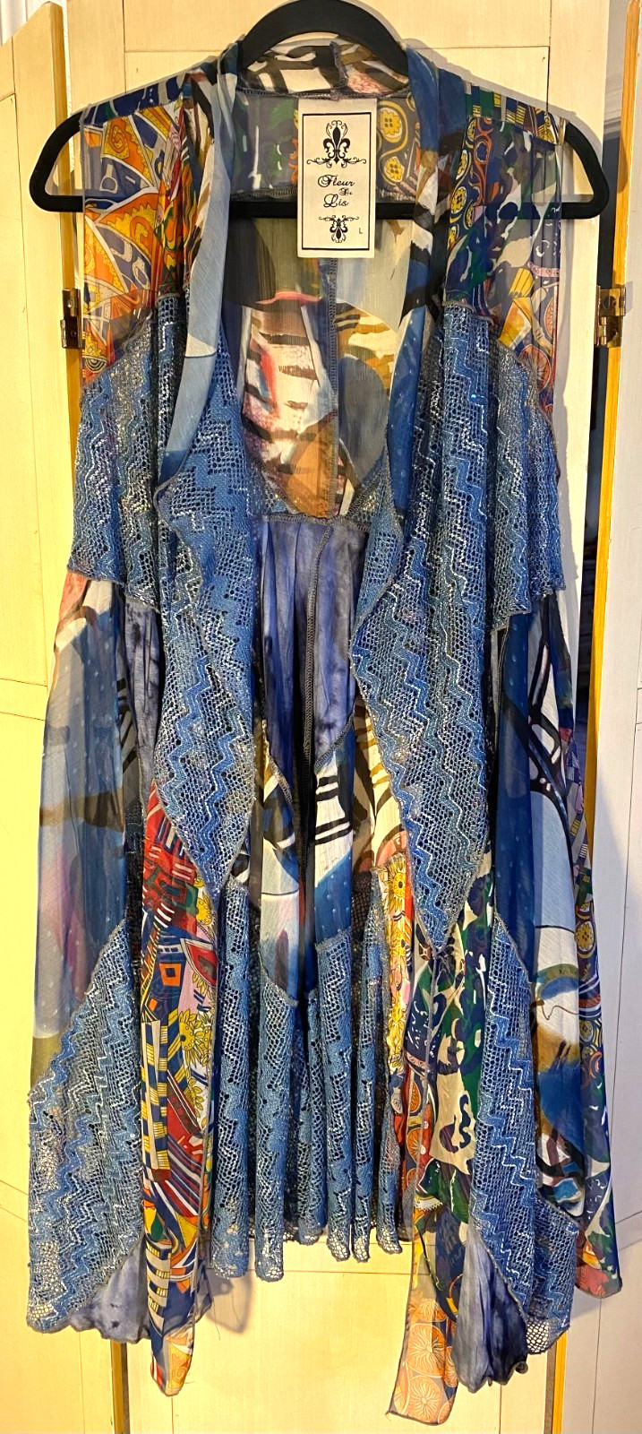 FLEUR DE LIS Sheer Vest Boho Hippie Whimsigoth Fairy Size Large NWOT