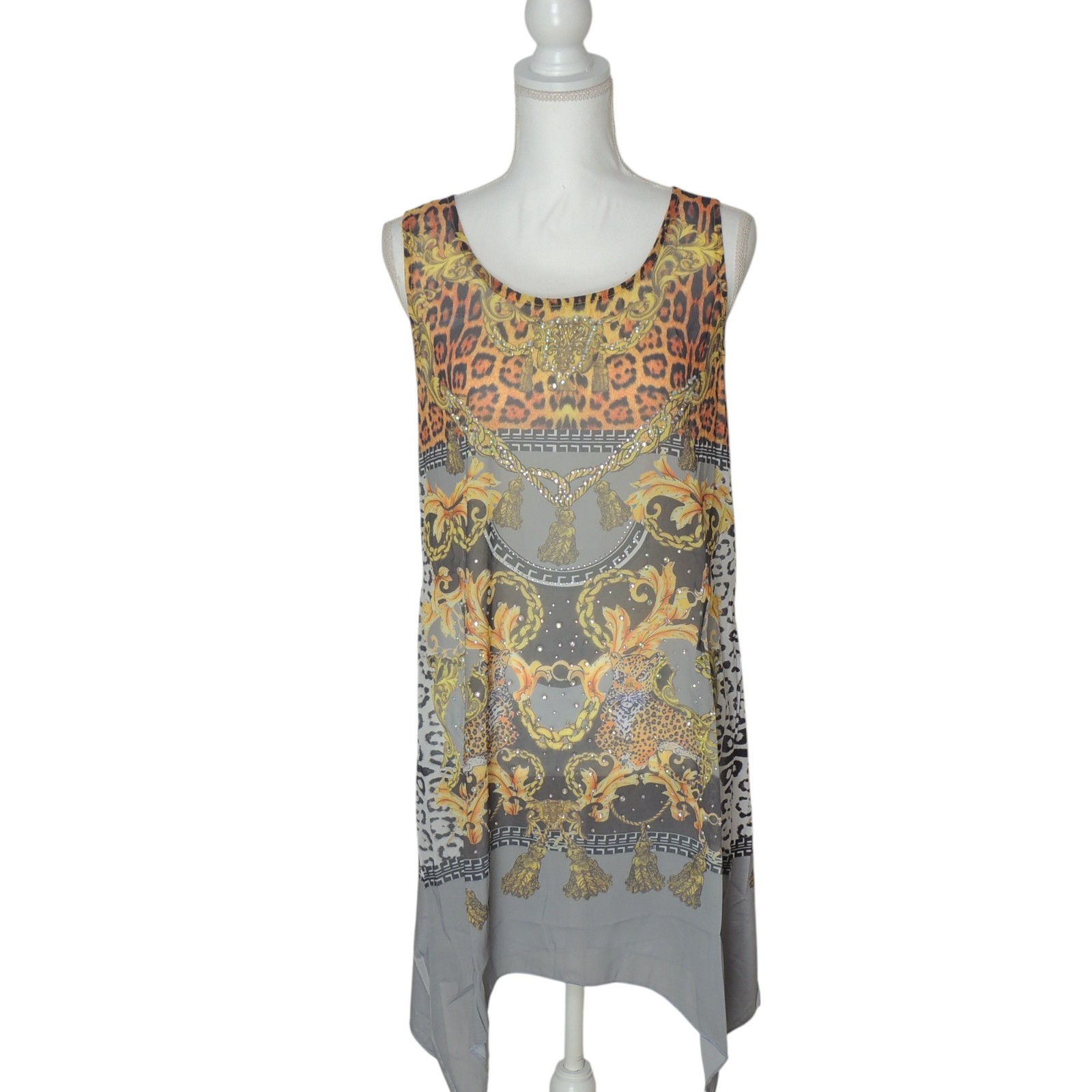 Pretty Angel Sheer BOHO Sleeveless Rhinestone Tank Tunic Top X-Large