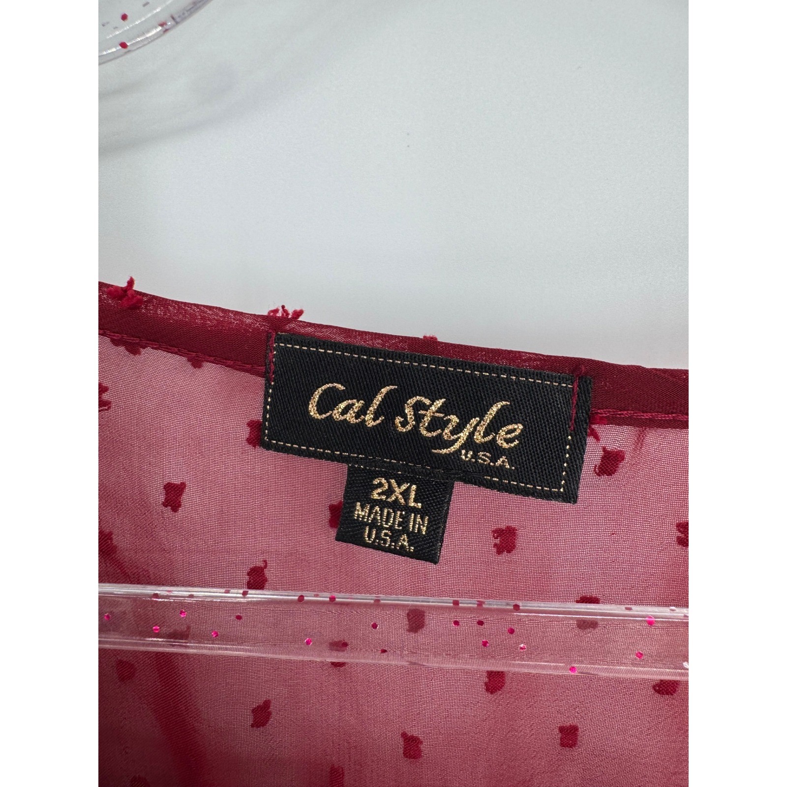 Cal Style Burgundy Dot Crochet Lace Tie Front Blouse with Camisole Sz 2XL Womens