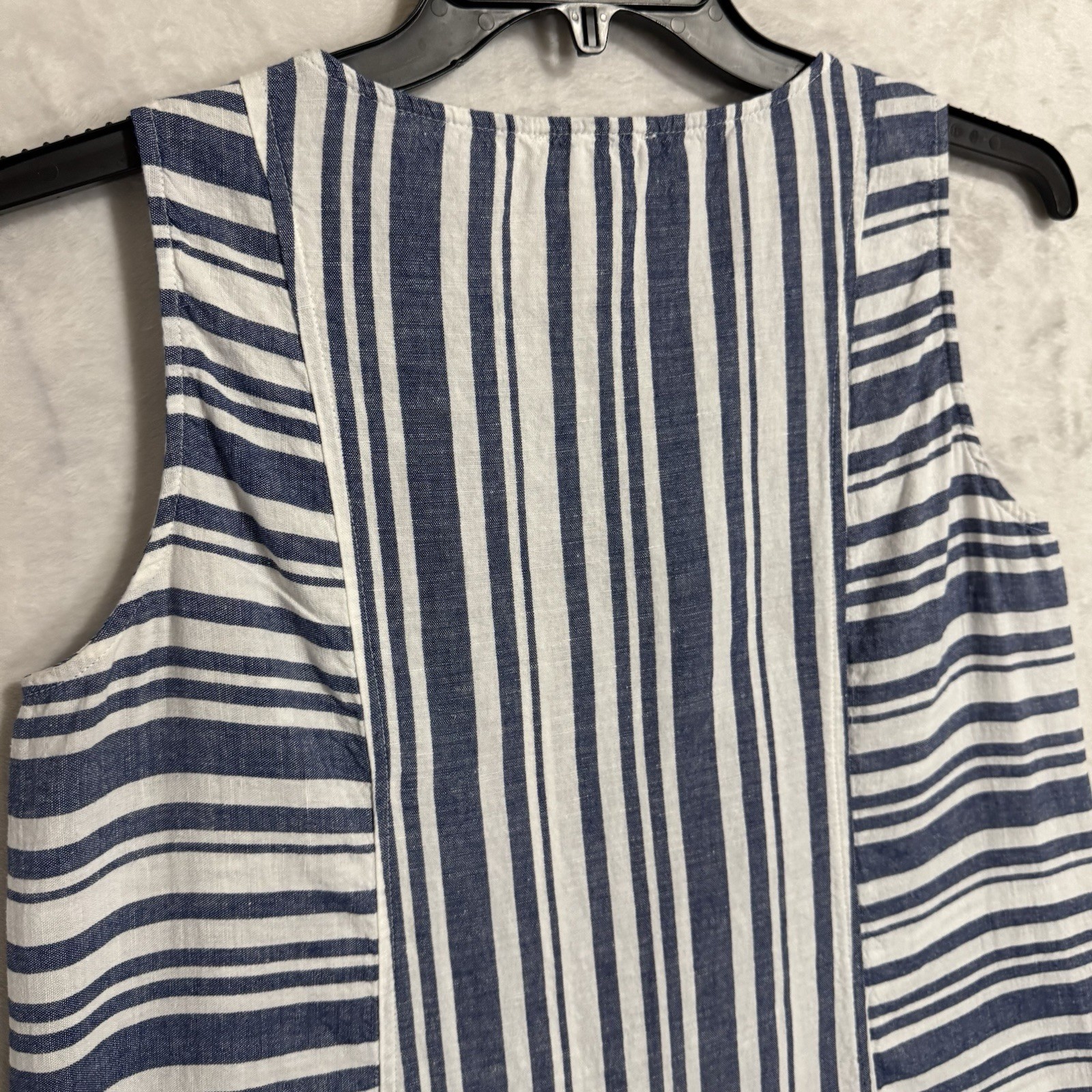 Andrea Jovine Striped Linen Top Size S Boxy Loose Sleeveless White Blue Coastal