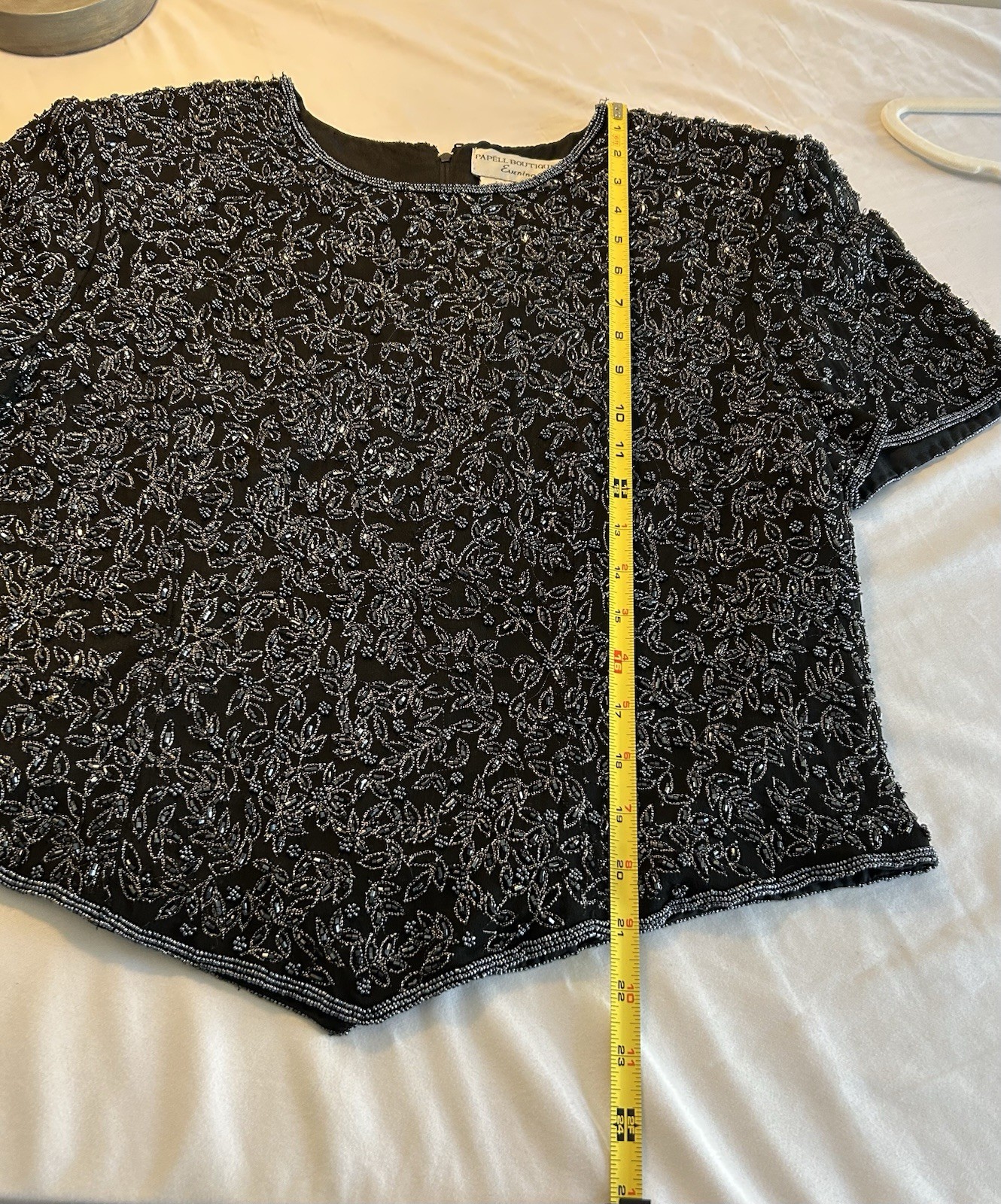 Papell Boutique Evening Beaded Blouse Black & Silver Women’s XL VTG Formal