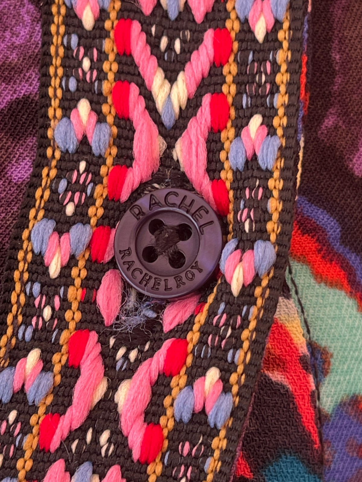 Rachel Roy Boho Ethnic Print Multicolored Blouse Shirt 90s Deadstock XS