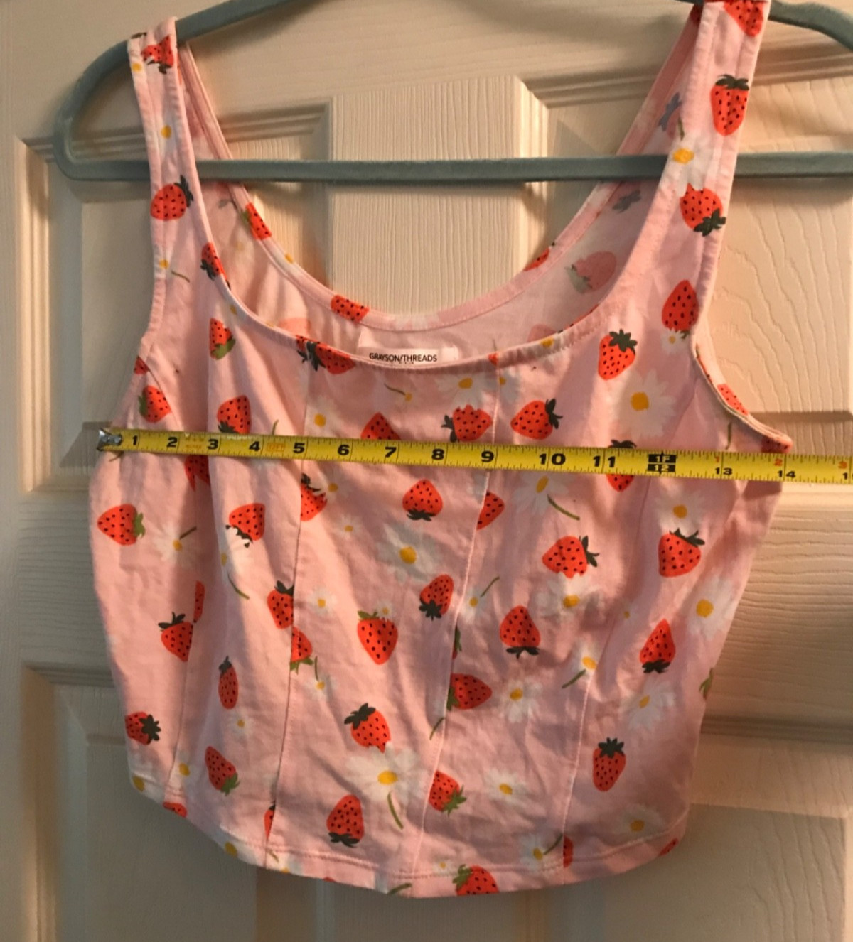 Grayson Threads Pink Cropped Strawberry Print Tank Top Size-Large