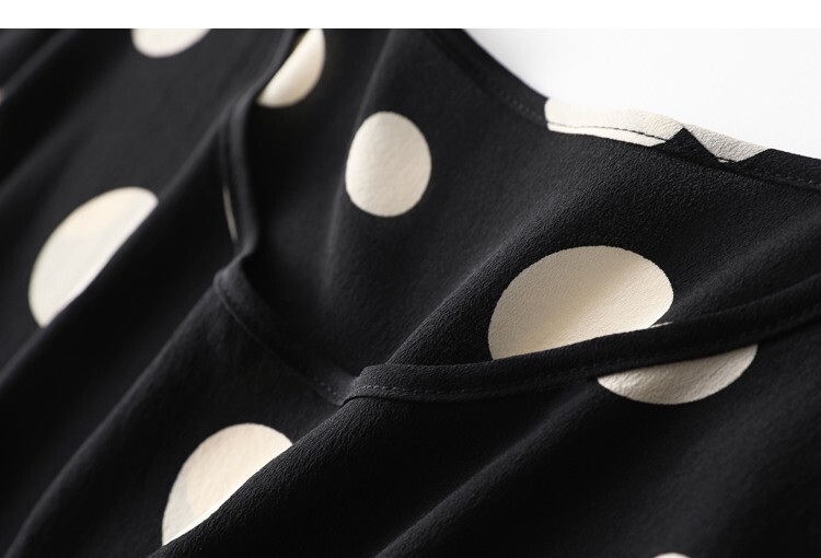 100% Mulberry Silk Black Polka Dots Short Sleeve Women T-Shirt Shirt Top MM142