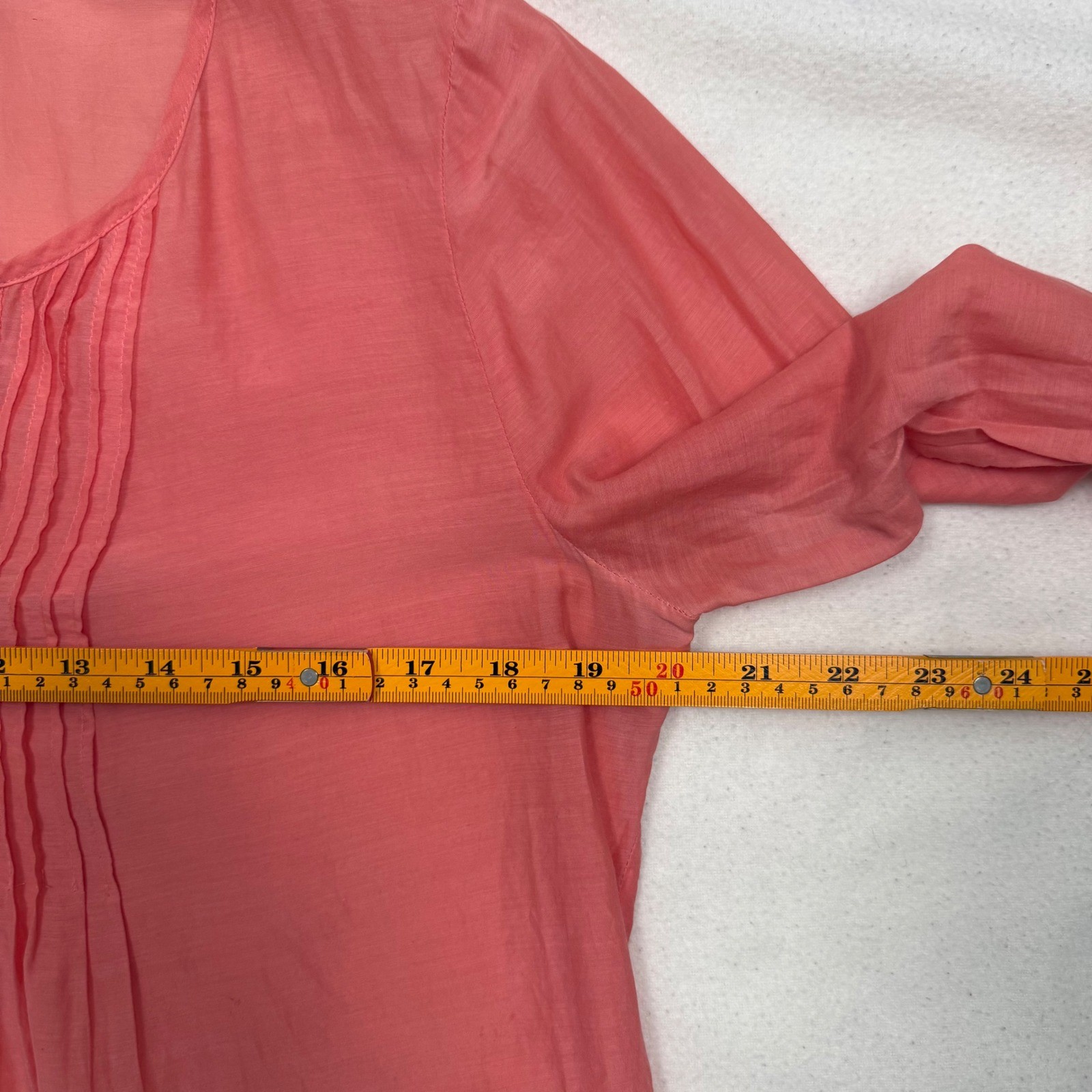 Express Blouse Cotton Silk Blend Sequin Pintuck Roll Tab Coastal Coral Medium
