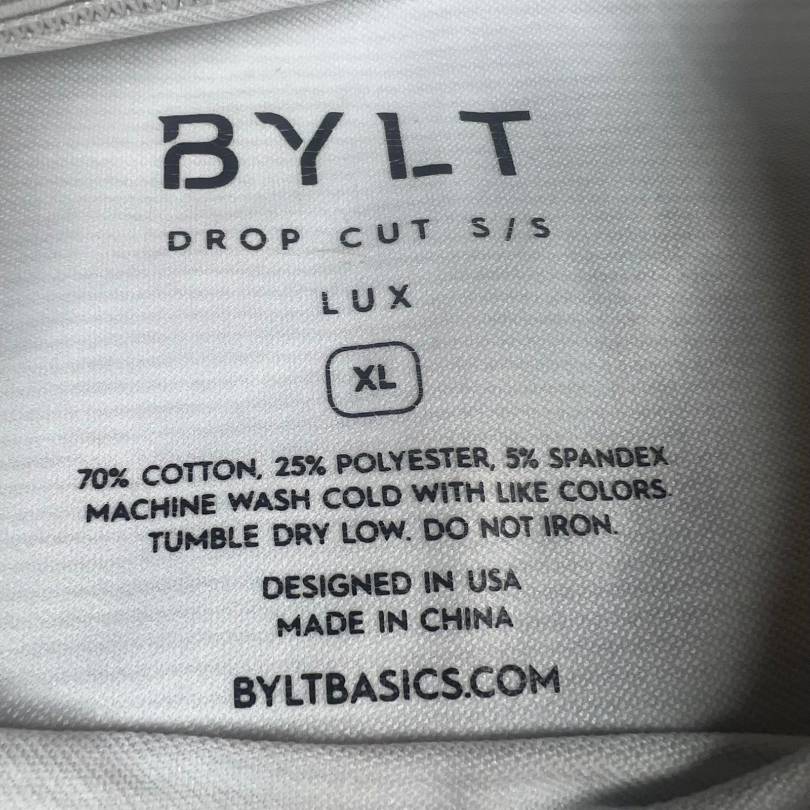 BYLT Women’s XL Drop Cut S/S Lux White Grey Striped Curved Hem Tee XDCSS_STP