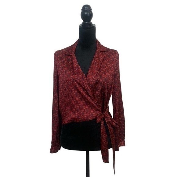 Lulu’s Women’s S Burgundy Black Paisley Whimisgoth Fairy Grunge Chic Wrap Blouse