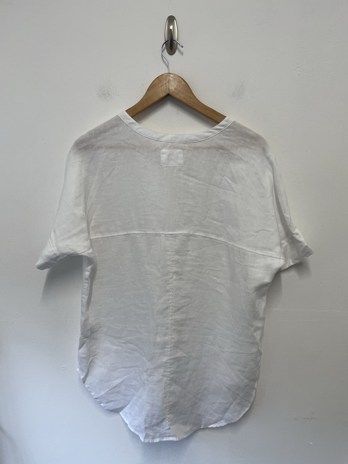 M&S 100% Linen Oversized Boxy Blouse Size 10 White Short Sleeve Holiday