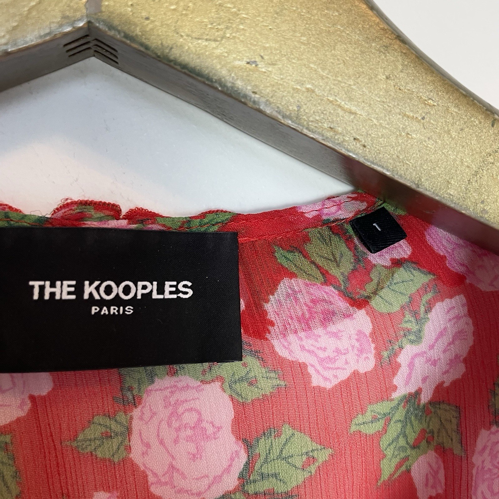 THE KOOPLES Floral Rose Button Down Sheer Victorian Blouse Sz 1 S Small Silky