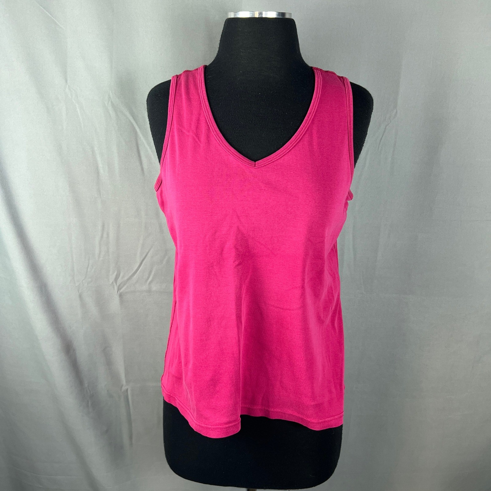 Womens Tank Top Large Pink Cotton Ribbed Wide Strap V Neck Summer Streetwear