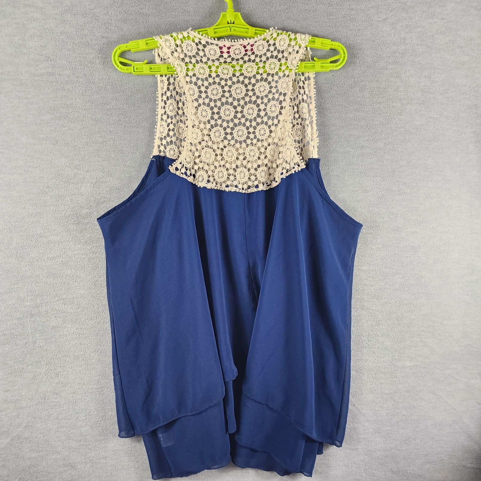 Annabelle Blouse Womens 3XL Blue Crochet Lace Scoop Neck Sleeveless Tunic Top