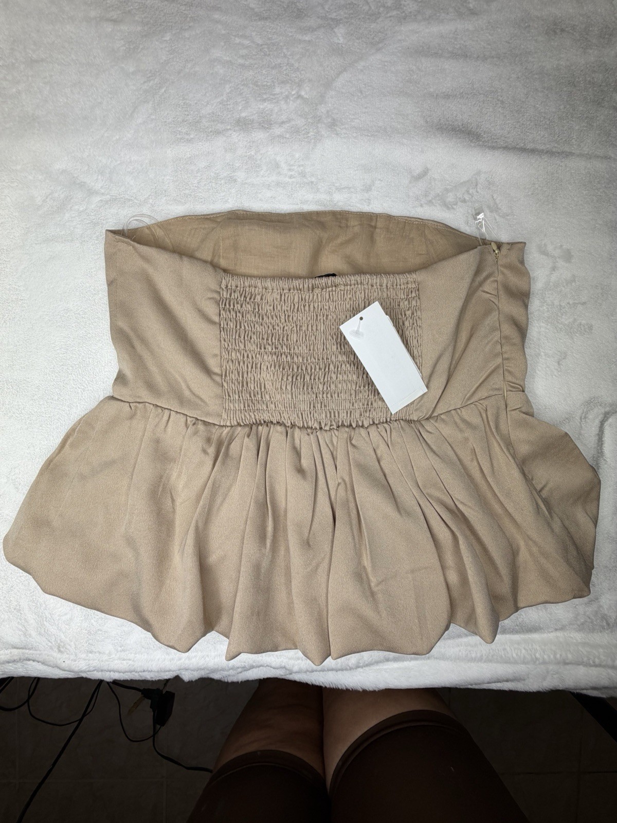 HYFVE Women’s L Regular Beige Solid Strapless Sleeveless Smocked Tube Top
