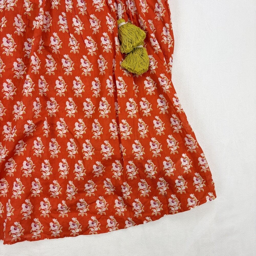 Nicole Miller Red Floral Tassel Smocked Tank Top M