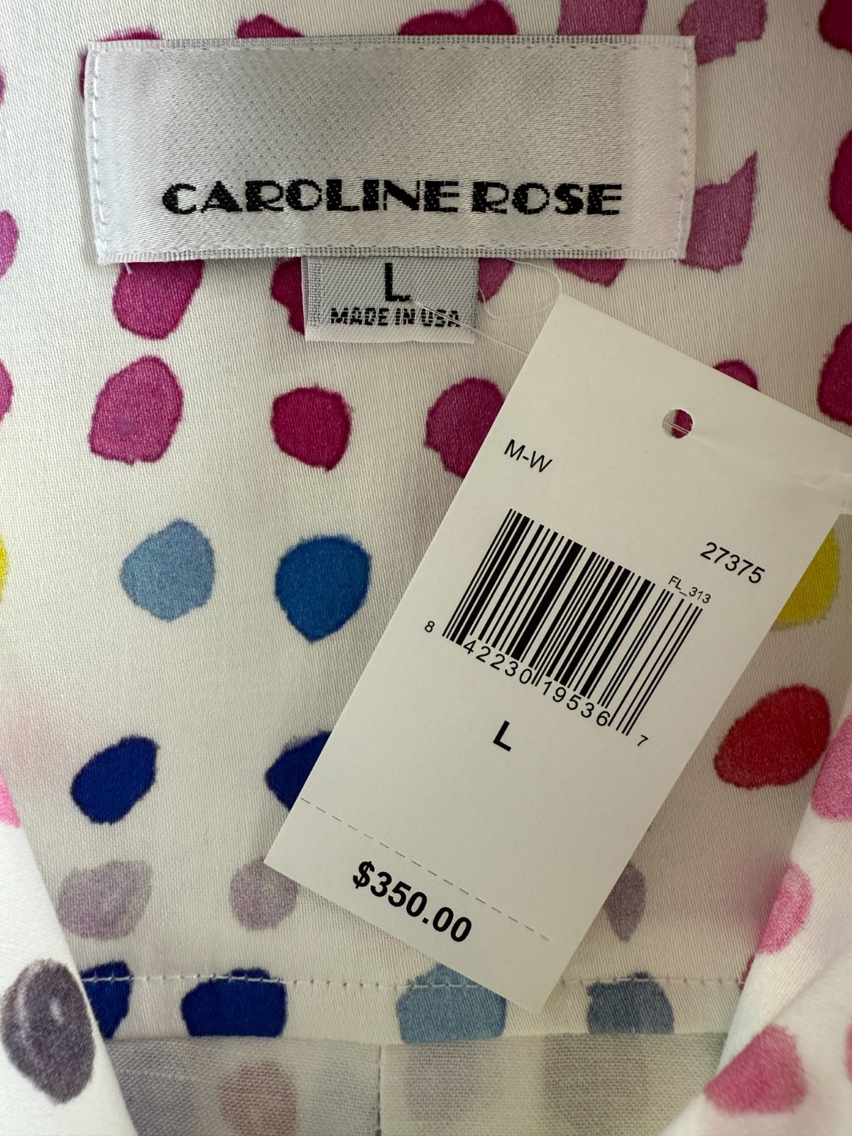 NEW Caroline Rose Multi Polka Dot 3/4 Sleeve Cotton Tunic Blouse $350 – Size L
