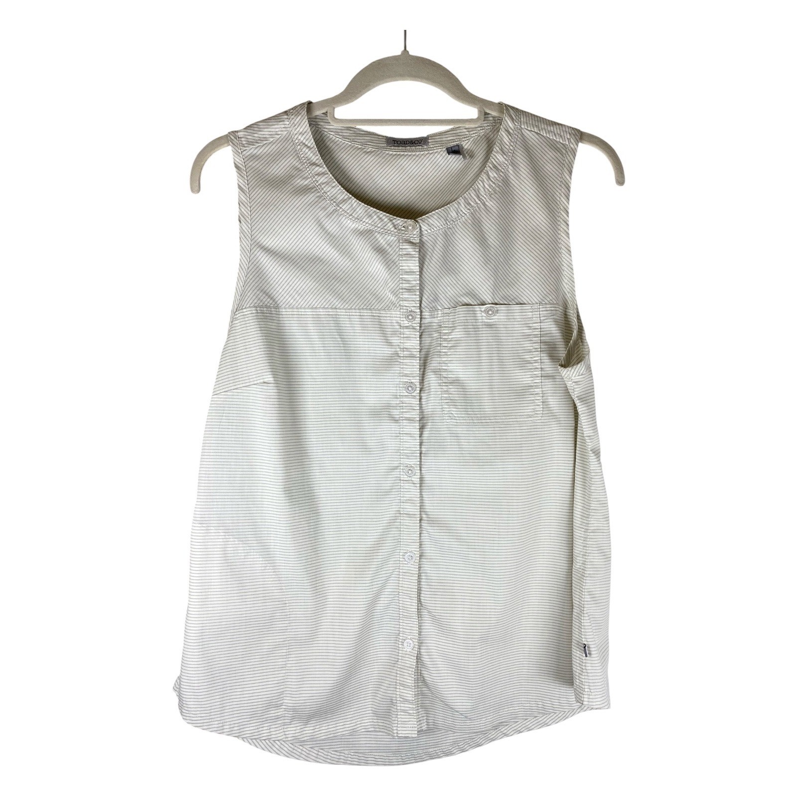Toad&Co Sleeveless Button Up Women Large White Striped Excellent Organic Cotton