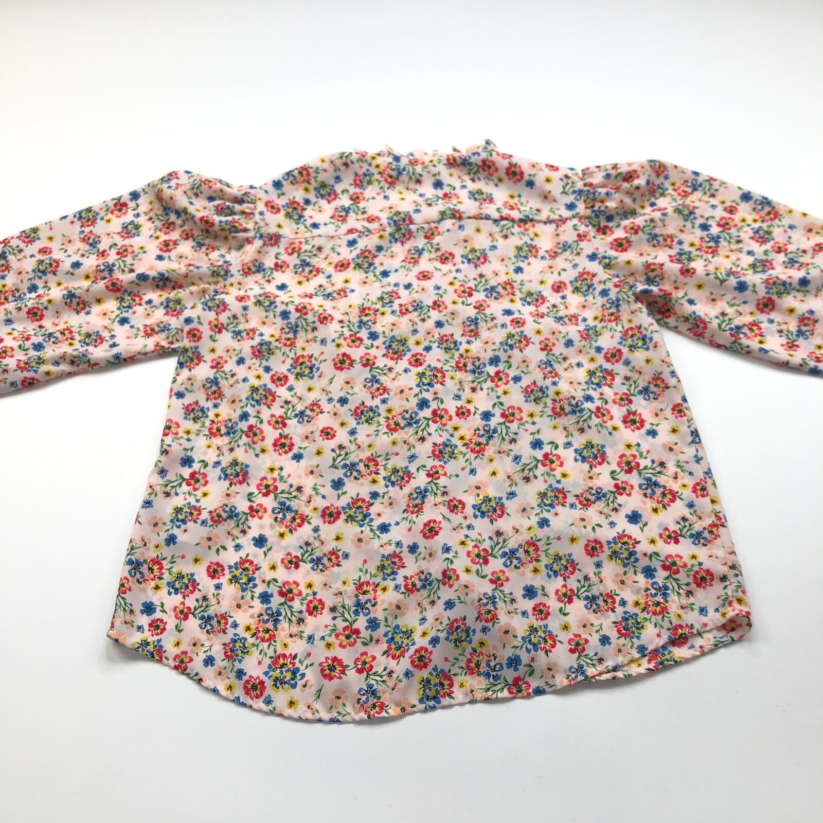 Nanette Lepore M Peasant Smock Floral All Over Print Button Pleated Bishop Top