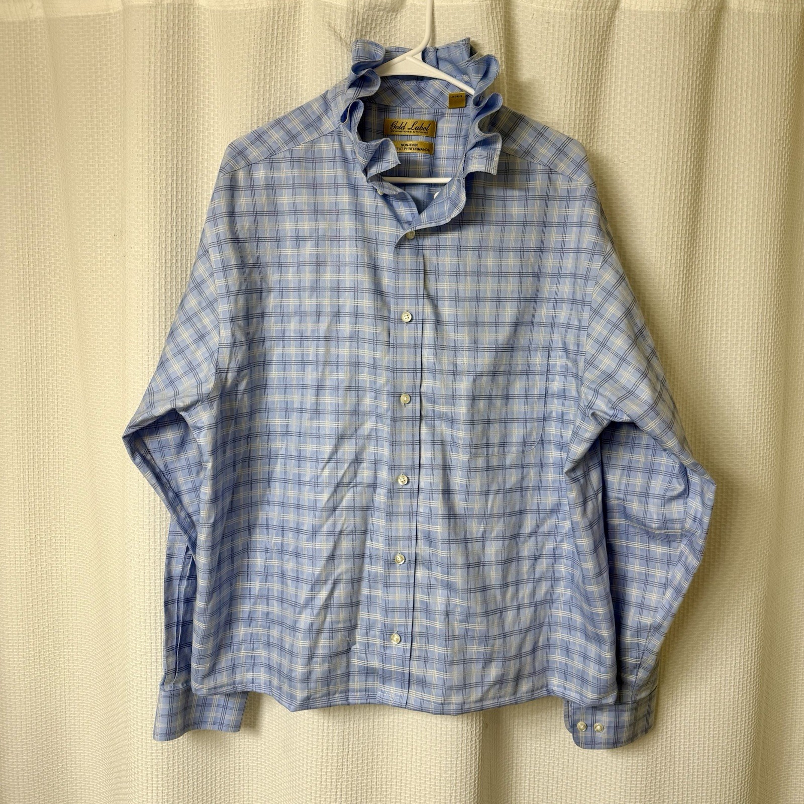 Roundtree & Yorke Men’s Dress Shirt Upcycled Into Women’s Blouse W/ Ruffle XLT